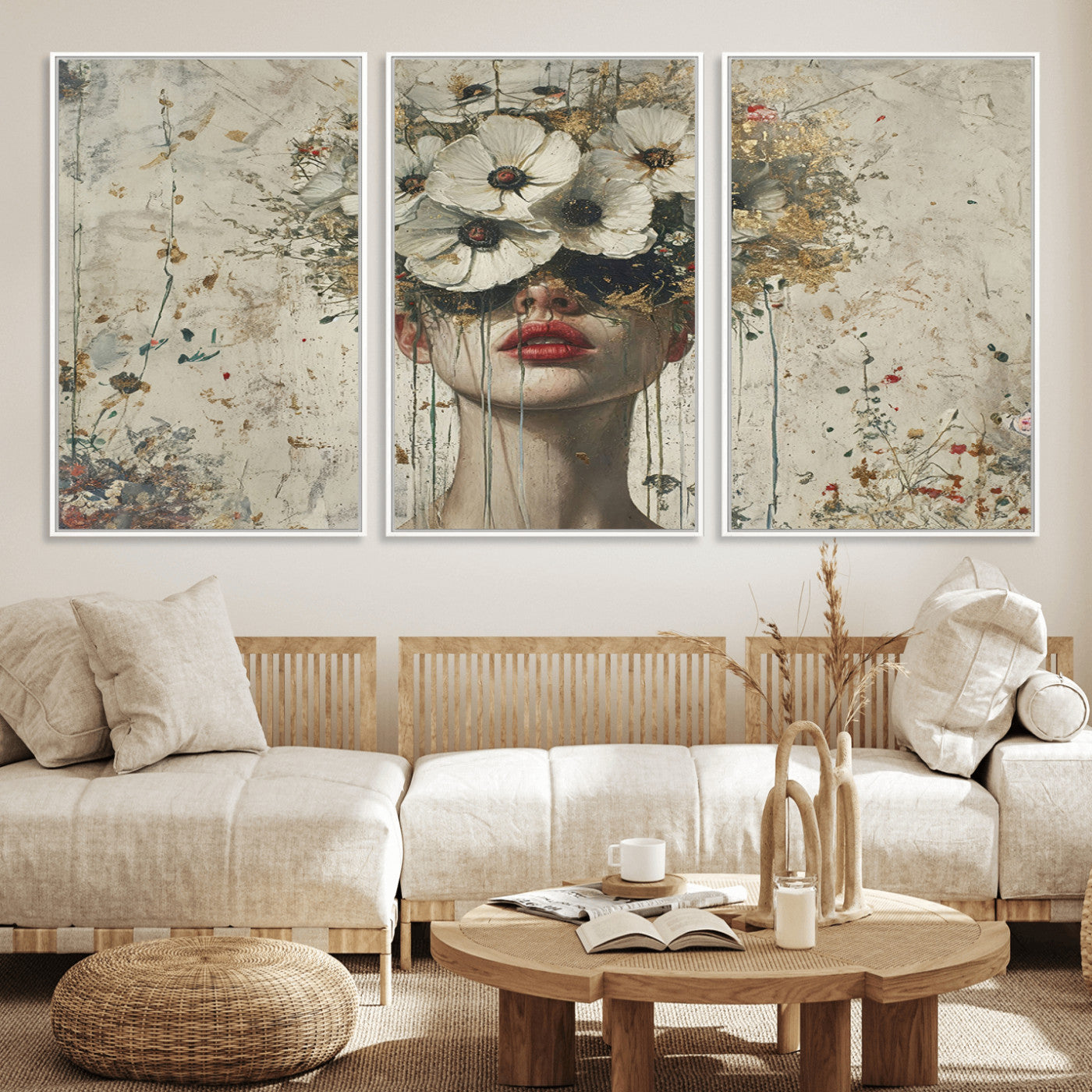 72759-MGV-FC-60X30-3P_White-Abstract Floral Women Patel Wall Art Canvas Print