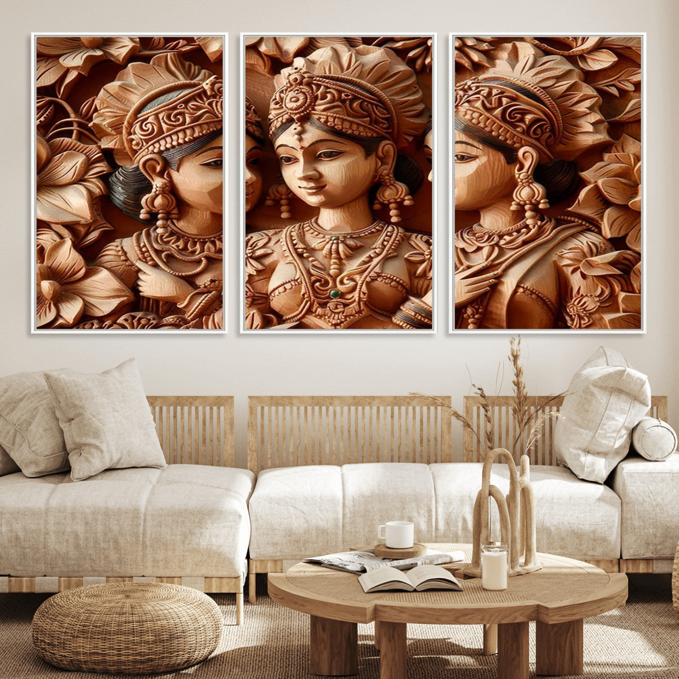 89522-MGV-FC-60X30-3P_White-Indian Woman Statue Wall Art Canvas Print