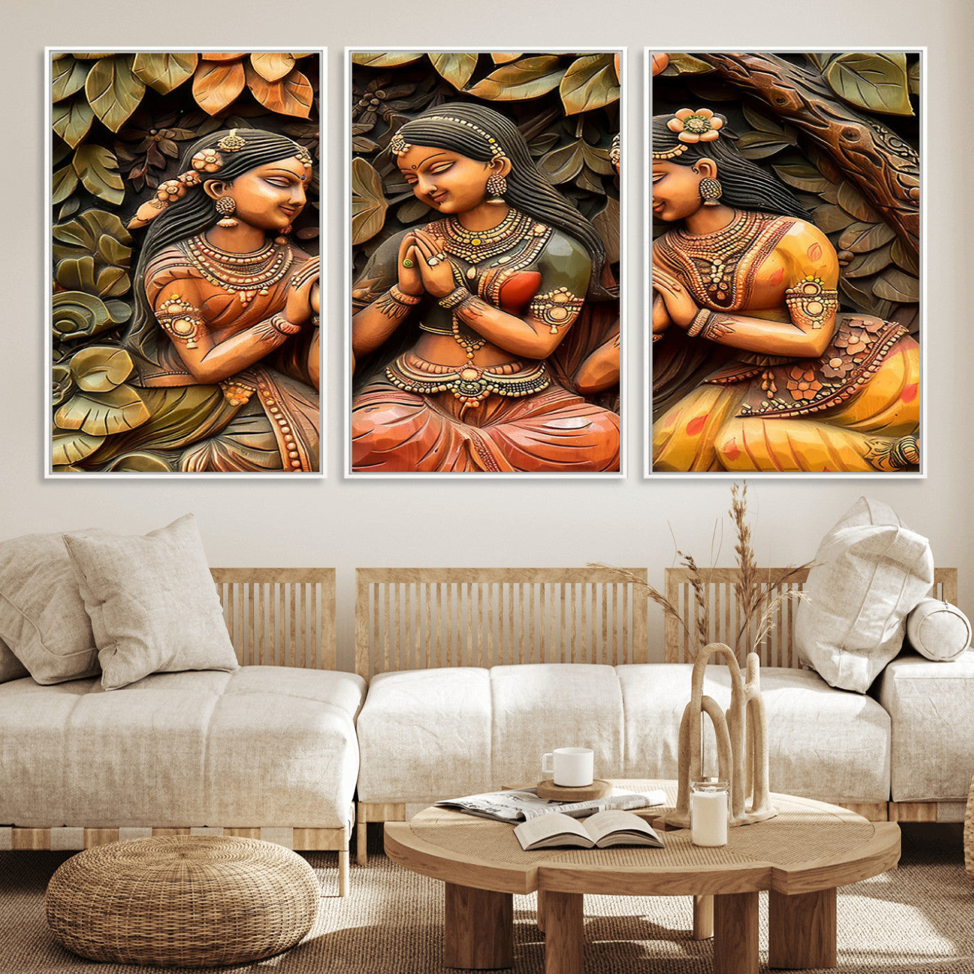 12926-MGV-FC-60X30-3P_White-Indian Woman Statue Wall Art Canvas Print