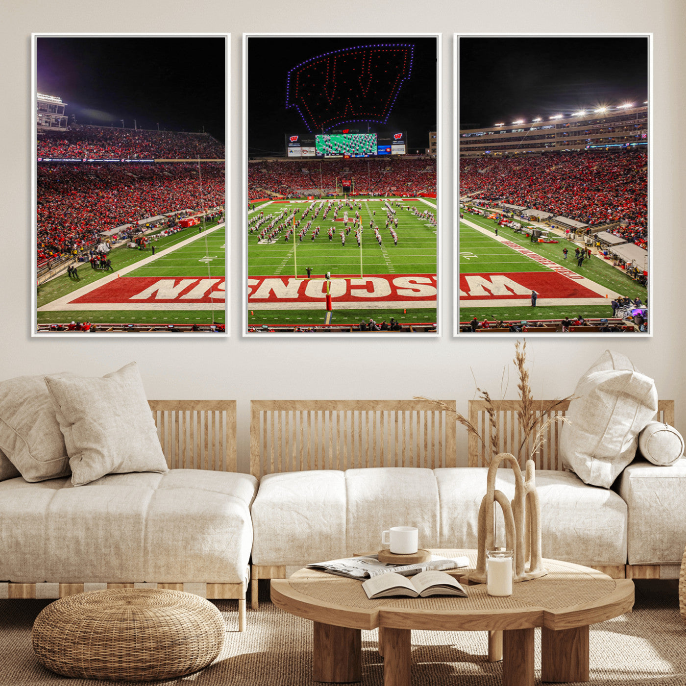 34125-MGV-FC-60X30-3P_White-Wisconsin Badgers Football Team Print Canvas- Madison Camp Randall Stadium Wall Art Canvas Print