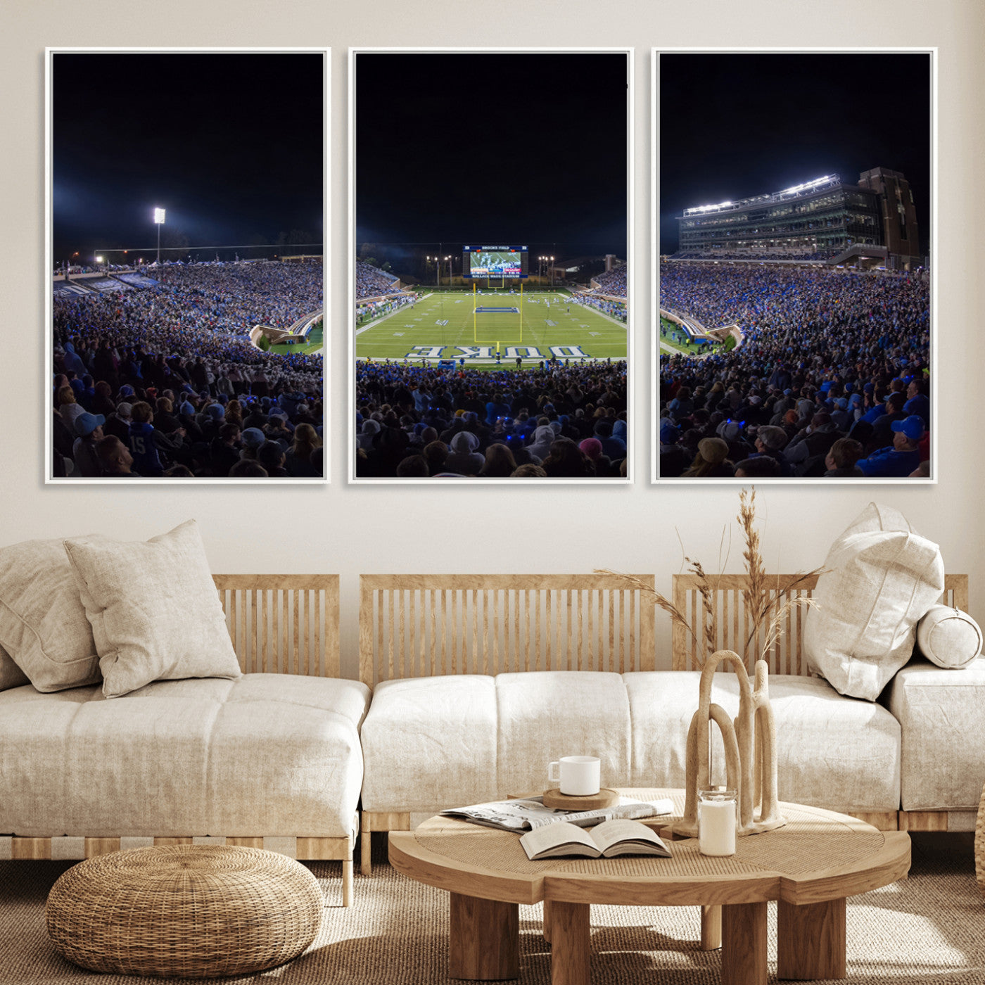 21070-MGV-FC-60X30-3P_White-Duke University Blue Devils Football Team Print - Durham Wallace Wade Stadium Wall Art Canvas Print