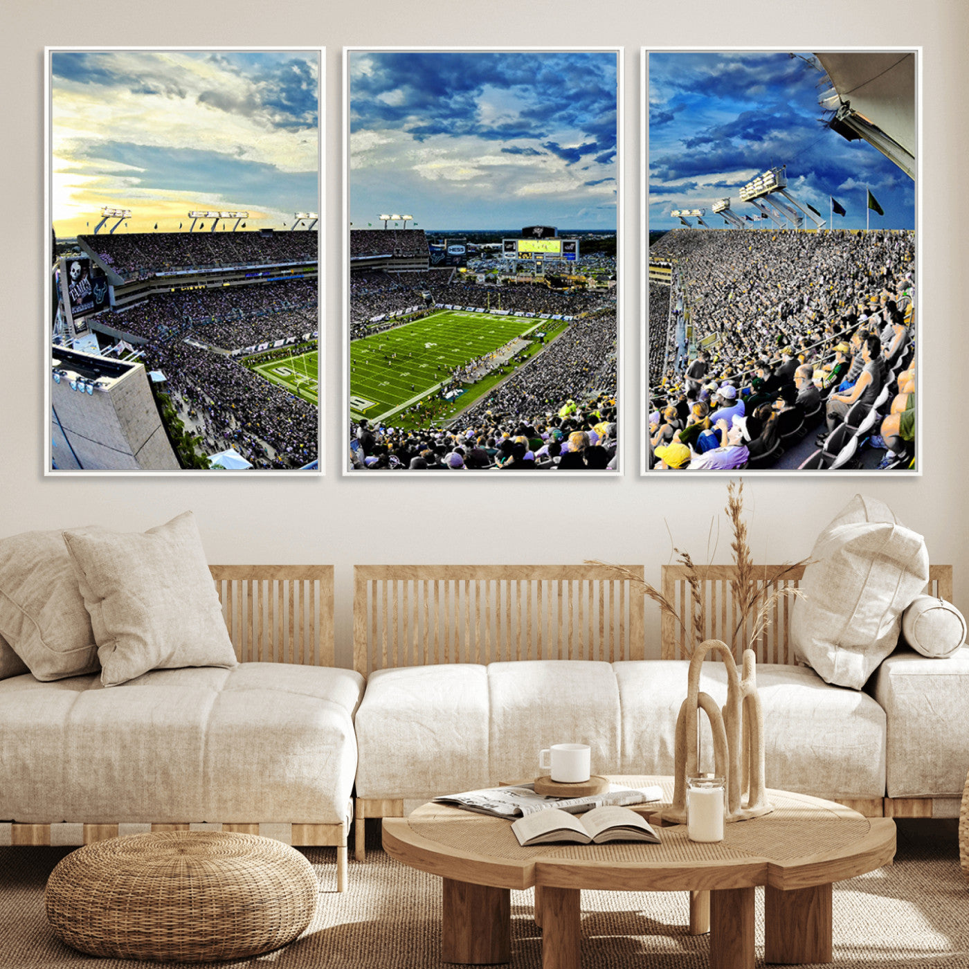 23788-MGV-FC-60X30-3P_White-Framed USF Bulls Football Team Print - Tampa Raymond James Stadium Wall Art Canvas Print