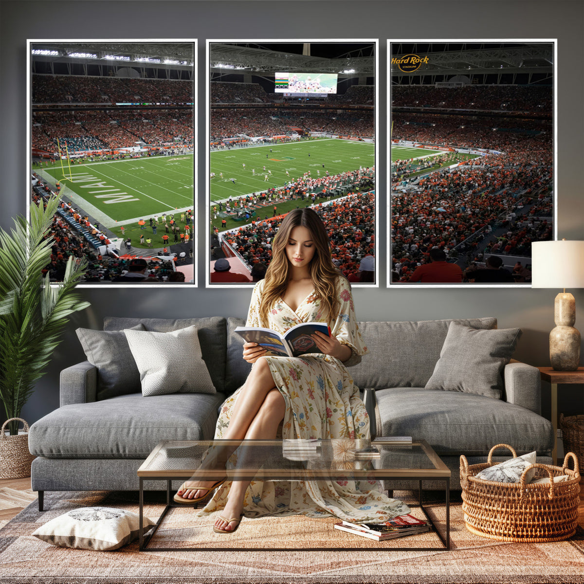33698-PAN-FL-20X10 - Miami Hurricanes Football Team Print Canvas- Miami Hard Rock Stadium Wall Art Canvas Print