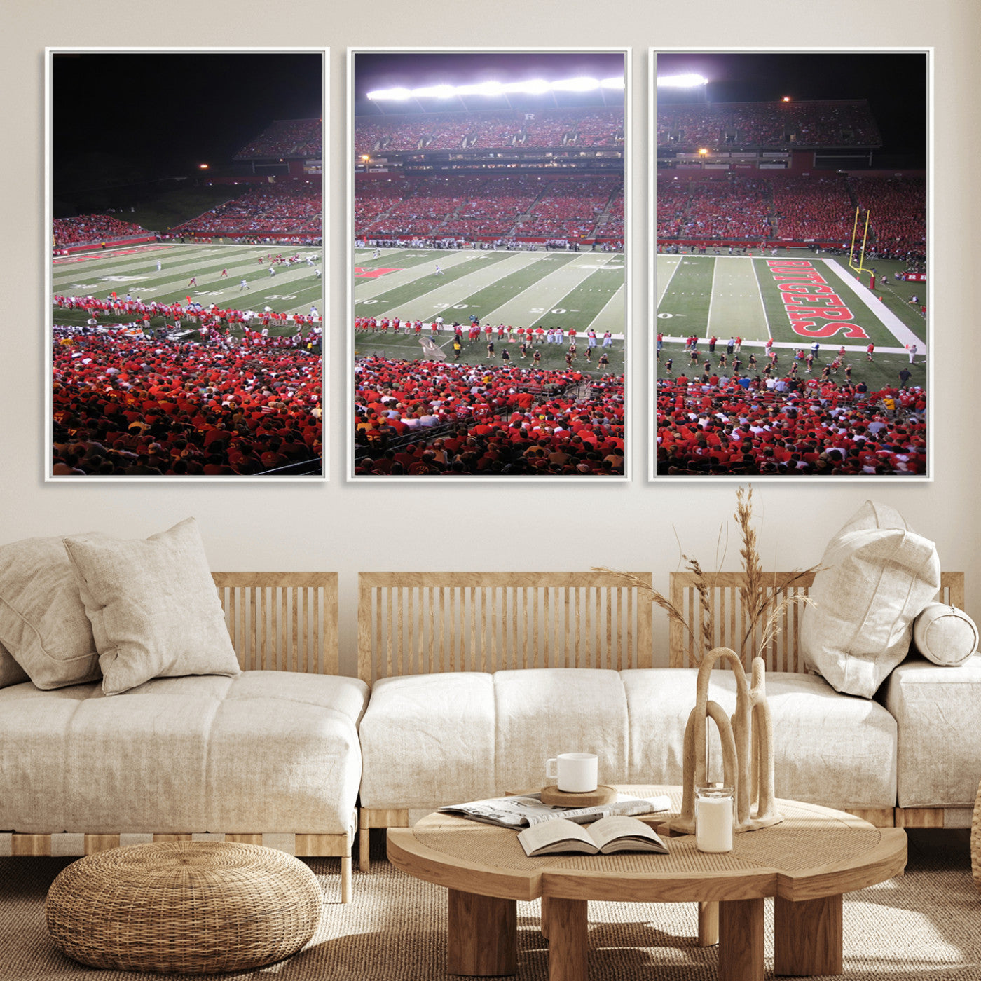 53225-MGV-FC-60X30-3P_White-Rutgers University Scarlet Knights Football Team Print - Piscataway SHI Stadium Wall Art Canvas