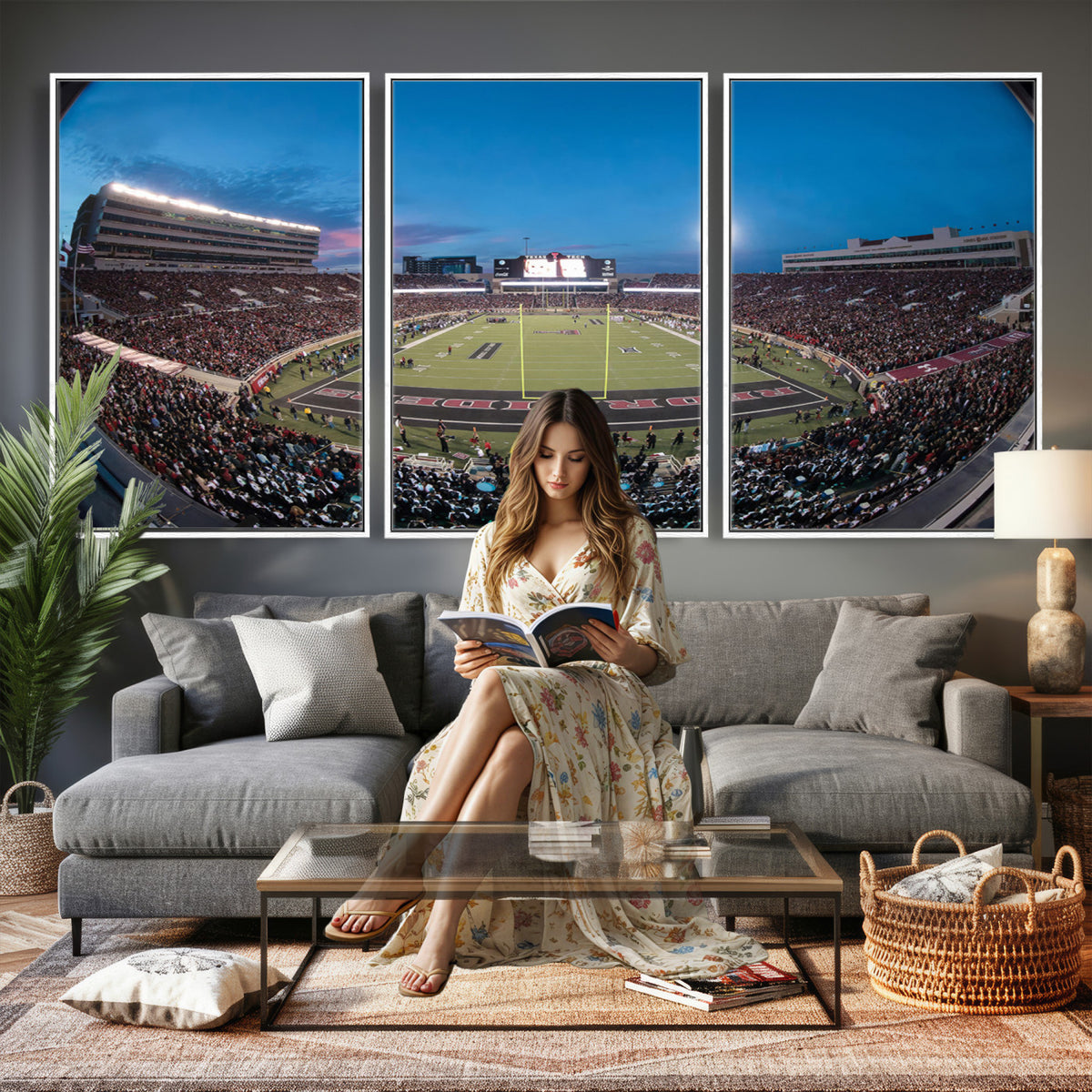 60763-PAN-FL-20X10 - Texas Tech Red Raiders Canvas, Framed Football Team Print - Lubbock Jones AT&T Stadium Wall Art