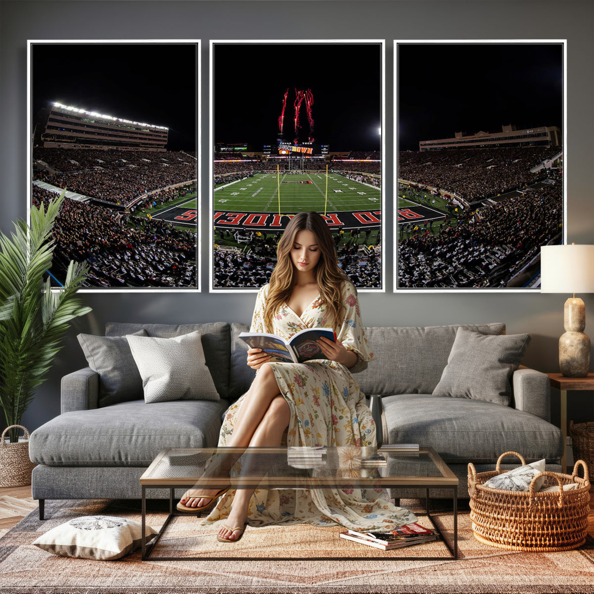 83122-PAN-FL-20X10 - Framed Texas Tech Red Raiders Stadium Canvas, Texas Tech Red Raiders Football Team Print - Lubbock