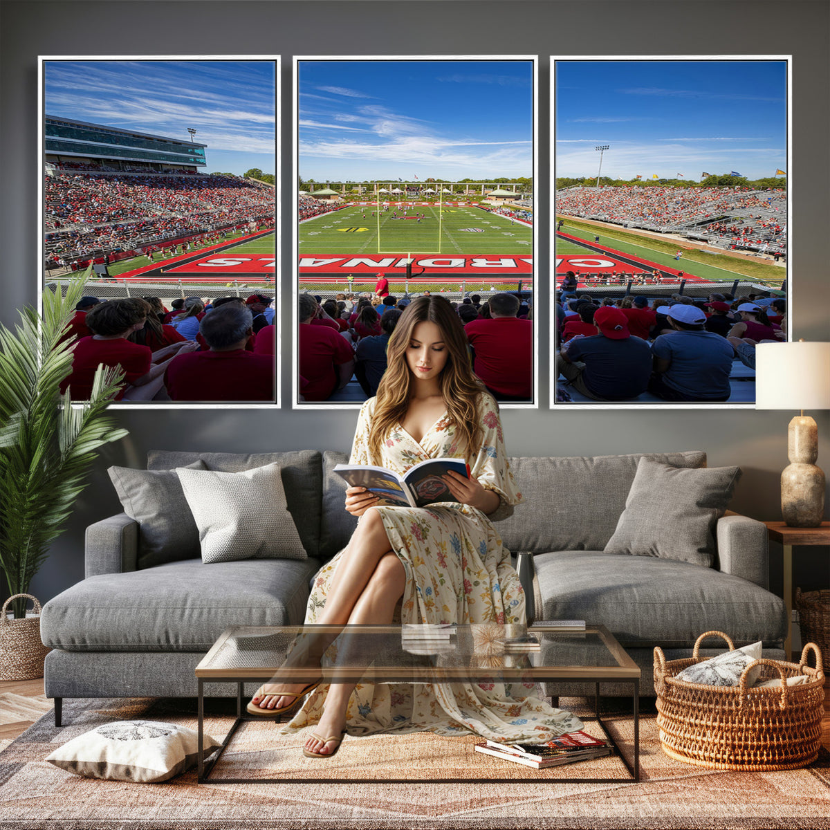 71475-PAN-FL-20X10 - Ball State Cardinals Football Team Print - Muncie Scheumann Stadium Wall Art Canvas Print