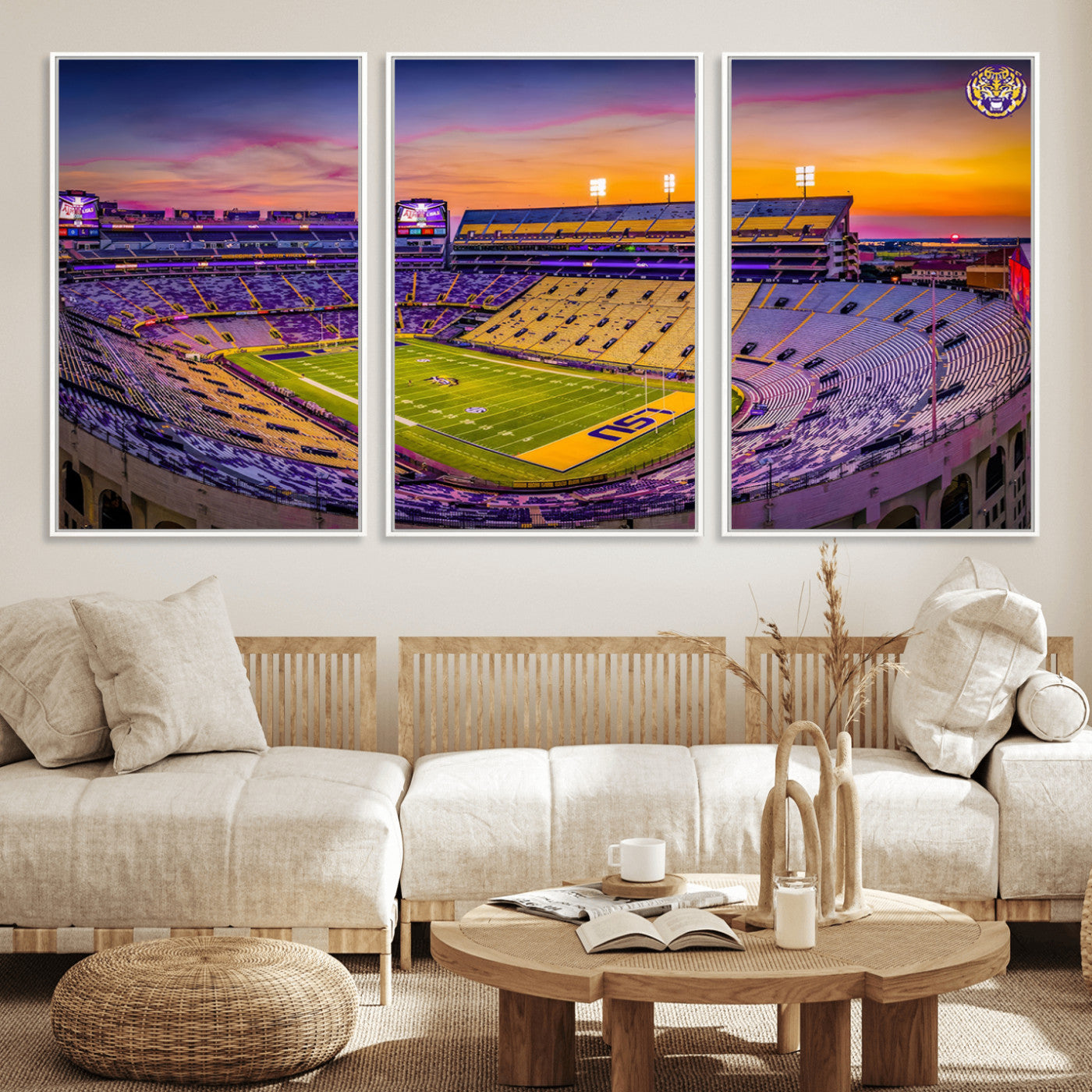 93538-MGV-FC-60X30-3P_White-The Louisiana State University Tigers Football Team Print - Baton Rouge Tiger Stadium Wall Art