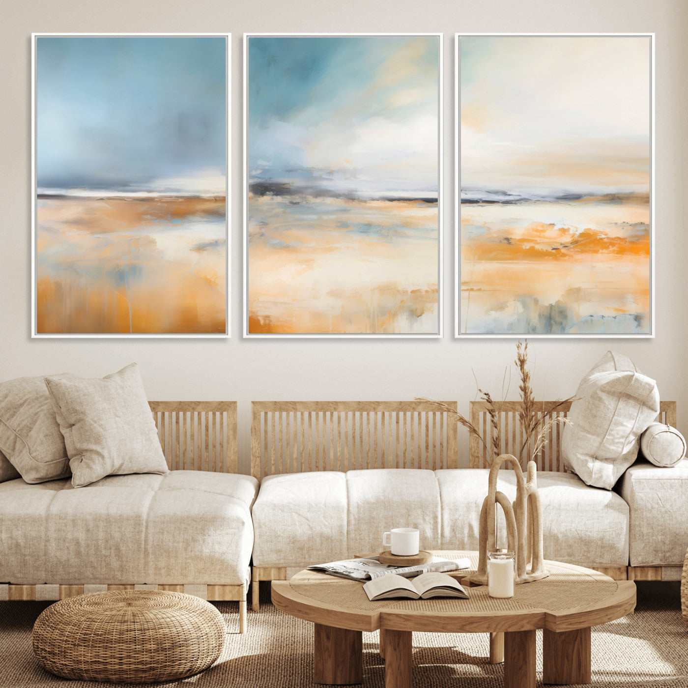 guzelmis-sharpen-MGV-FC-60X30-3P_White-Abstract Landscape Wall Art Canvas Print - Warm Tones of Orange and Blue, Modern Framed Art for Home