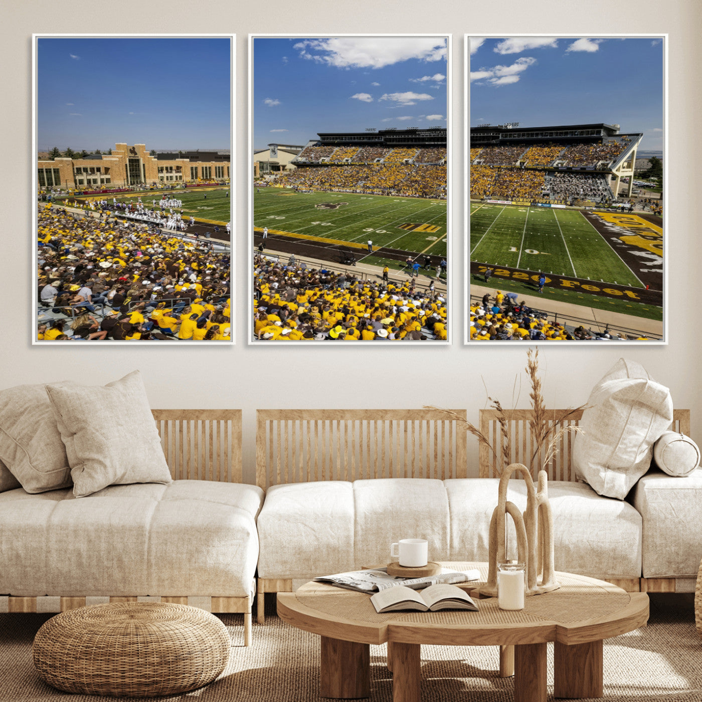 75112-MGV-FC-60X30-3P_White-University of Wyoming Cowboys Football Team Print - Laramie Jonah Field War Memorial Stadium Wall