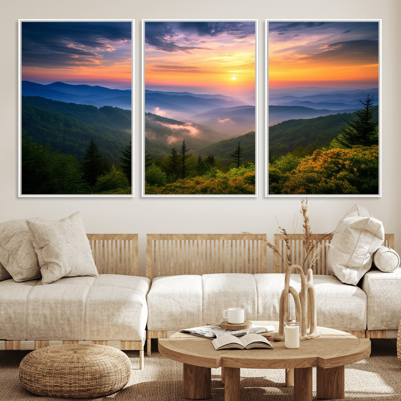 96548-MGV-FC-60X30-3P_White-Majestic Mountain Sunrise Print | Landscape Wall Art | Canvas Print Ready to Hang | Farmhouse Wall