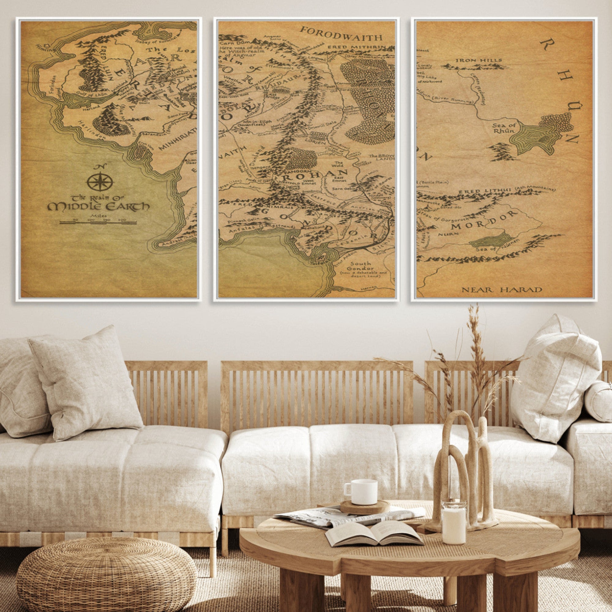 65656565-MGV-CV-36X24-Middle Earth Map Canvas Wall Art – Vintage Fantasy Map Print, Decor for Home Library or Office