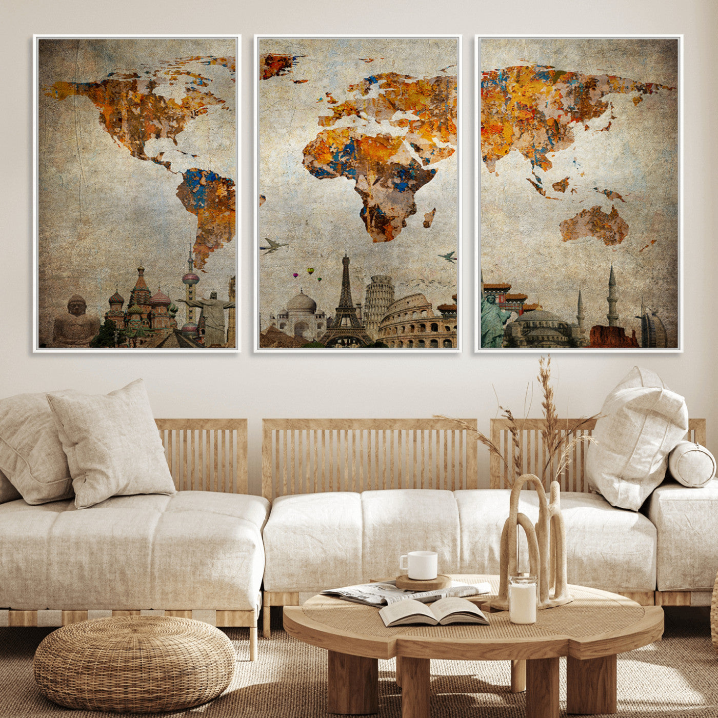 54918-MGV-FC-60X30-3P_White-Push Pin World Map Canvas Print – Travel Tracker Wall Art for Couples, Perfect Anniversary Gift for Home or Office Decor