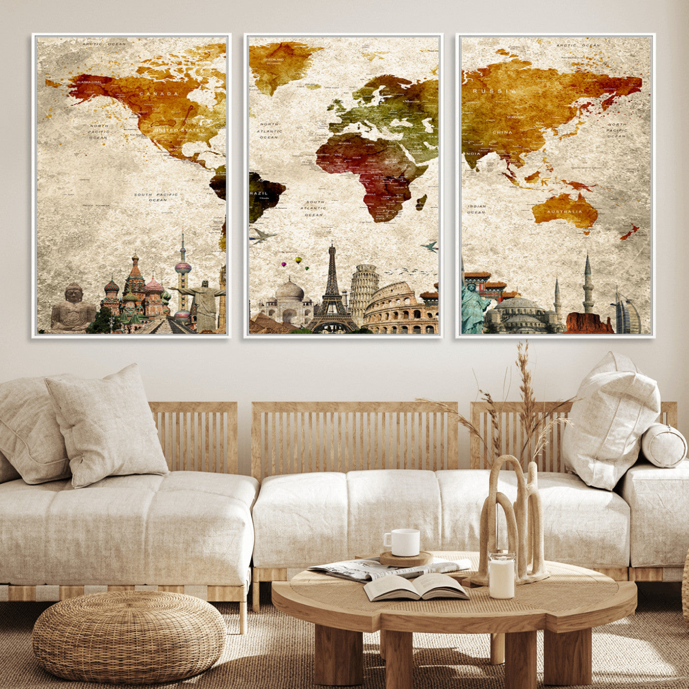 40637-MGV-FC-60X30-3P_White-Push Pin World Map Canvas Print – Framed Travel Map Wall Art for Couples, Anniversary Gift, Modern Home or Office Decor