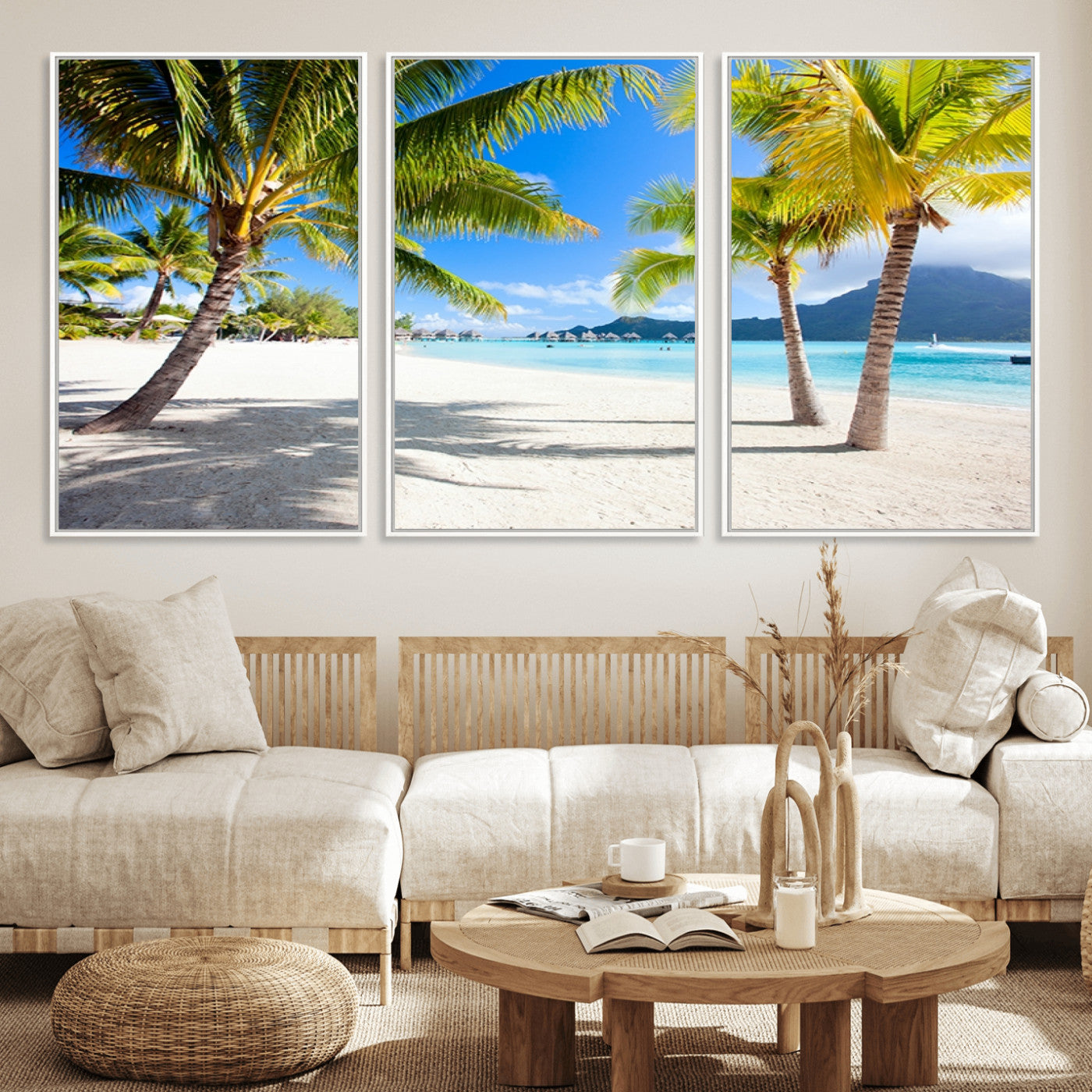-Blue Beach and Sea Wall Art Canvas Print