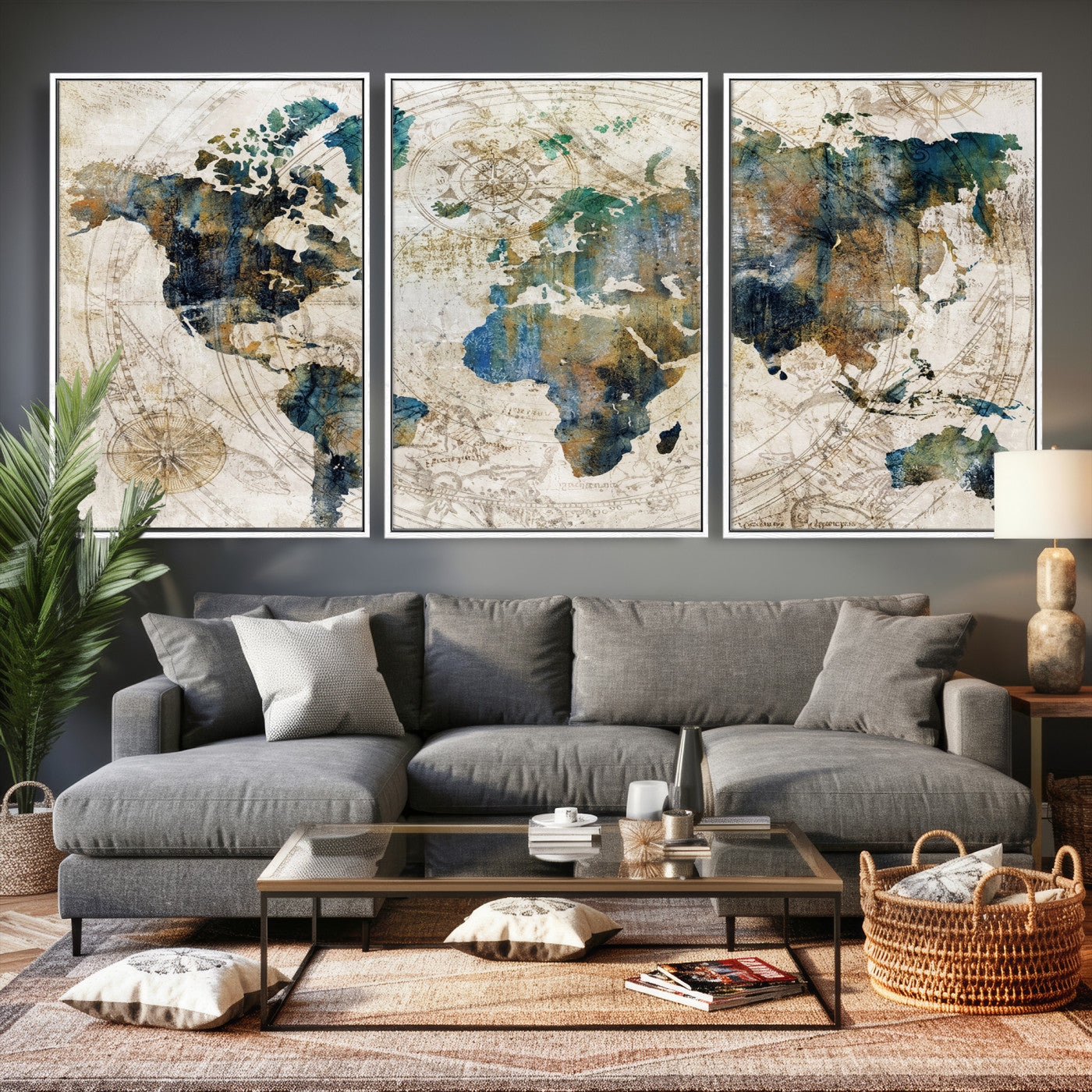 36972-MGV-CV-36X24 - Grunge Abstract World Map Art Print Canvas Print for Office Decor