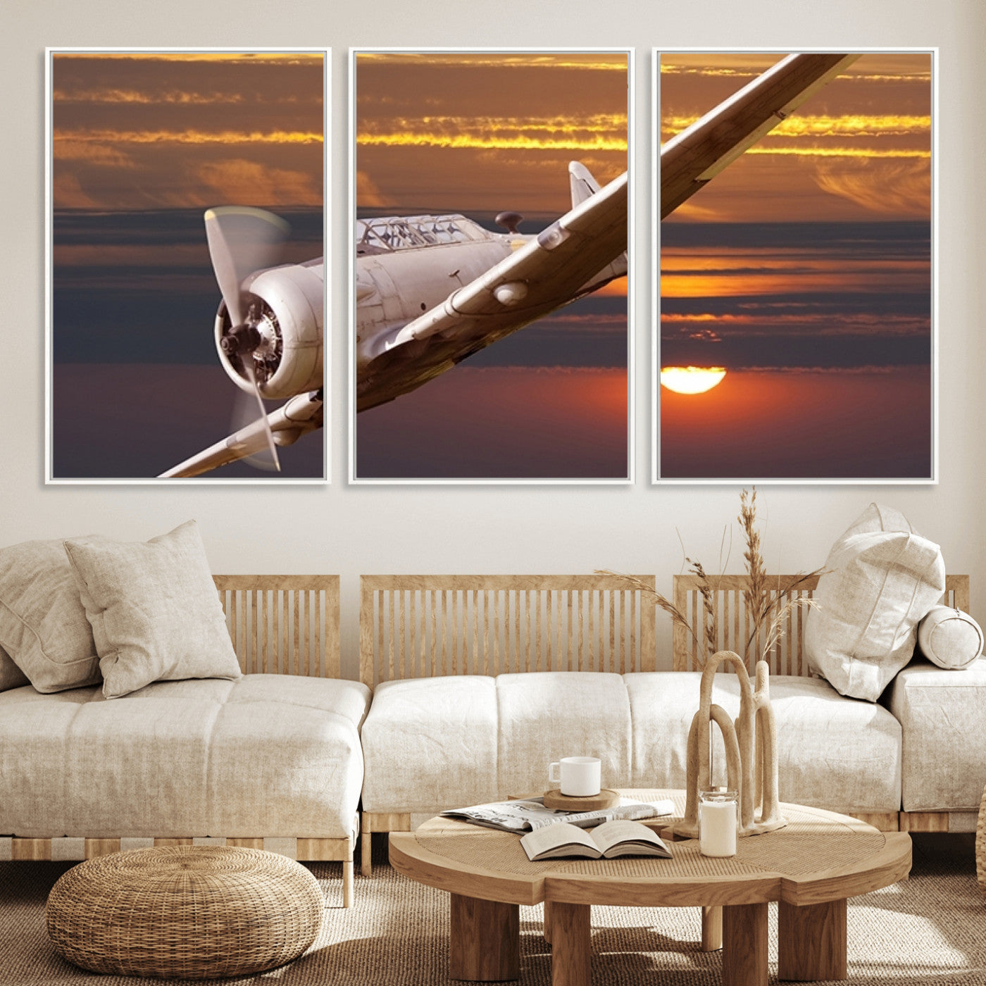 55483-MGV-FC-60X30-3P_White-Old War Plane Wall Art Canvas Print
