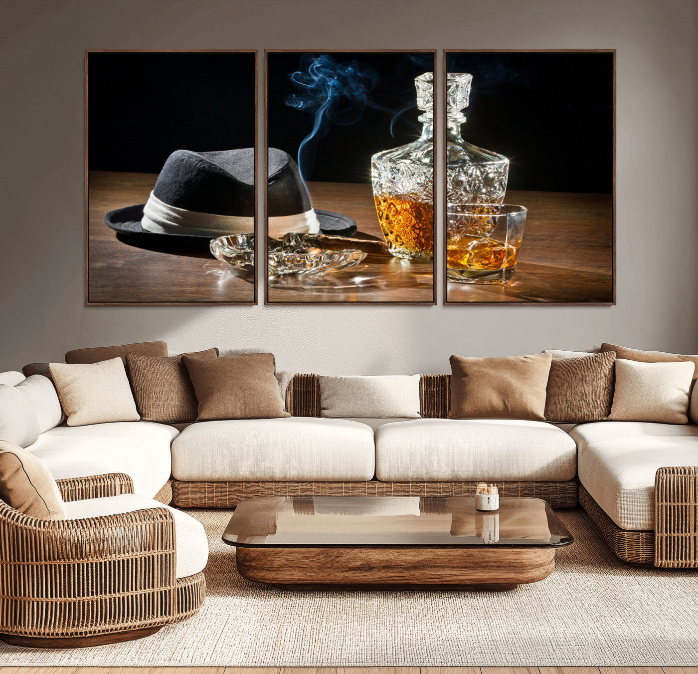 14629-MGV-CV-36X24-Bourbon Whiskey Wall Art Canvas Print, Vintage Bottle and Glass Artwork, Classic Bar Decor for Home, Office