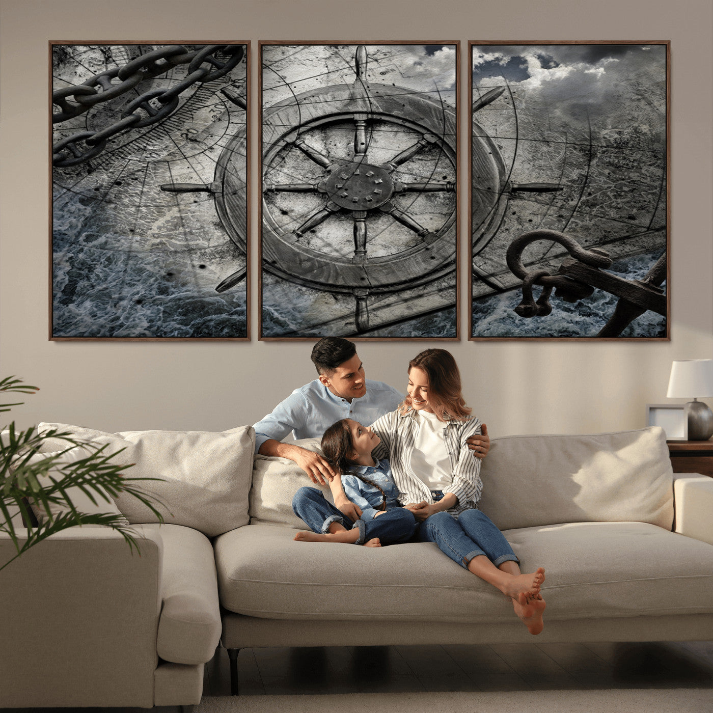 -Ship Steering Wheel Vintage Wall Art Canvas Print