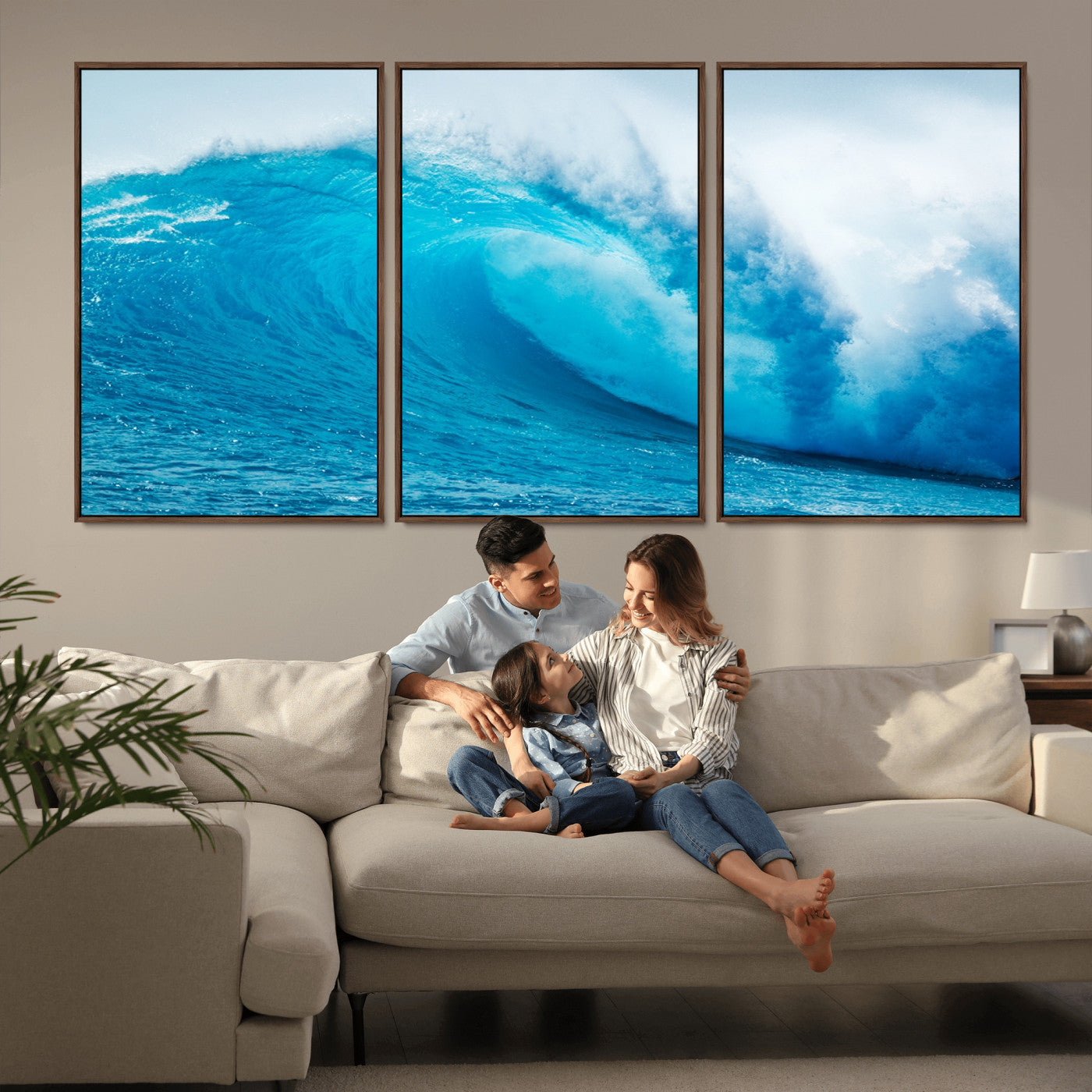 13117-MGV-FC-60X30-3P_Walnut-Big Ocean Surfing Wave Wall Art Canvas Print