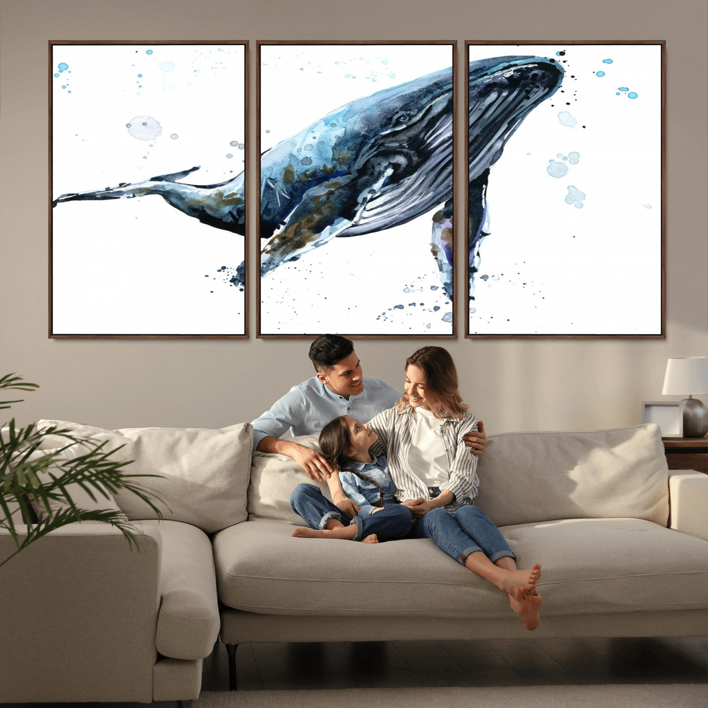-Watercolor Whale Wall Art Canvas Print