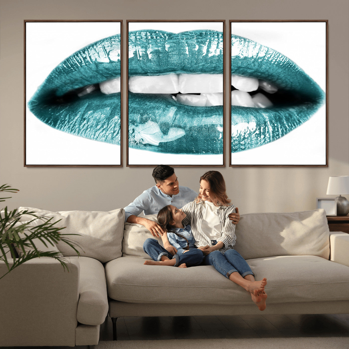 -Blue Lips Wall Art Canvas Print