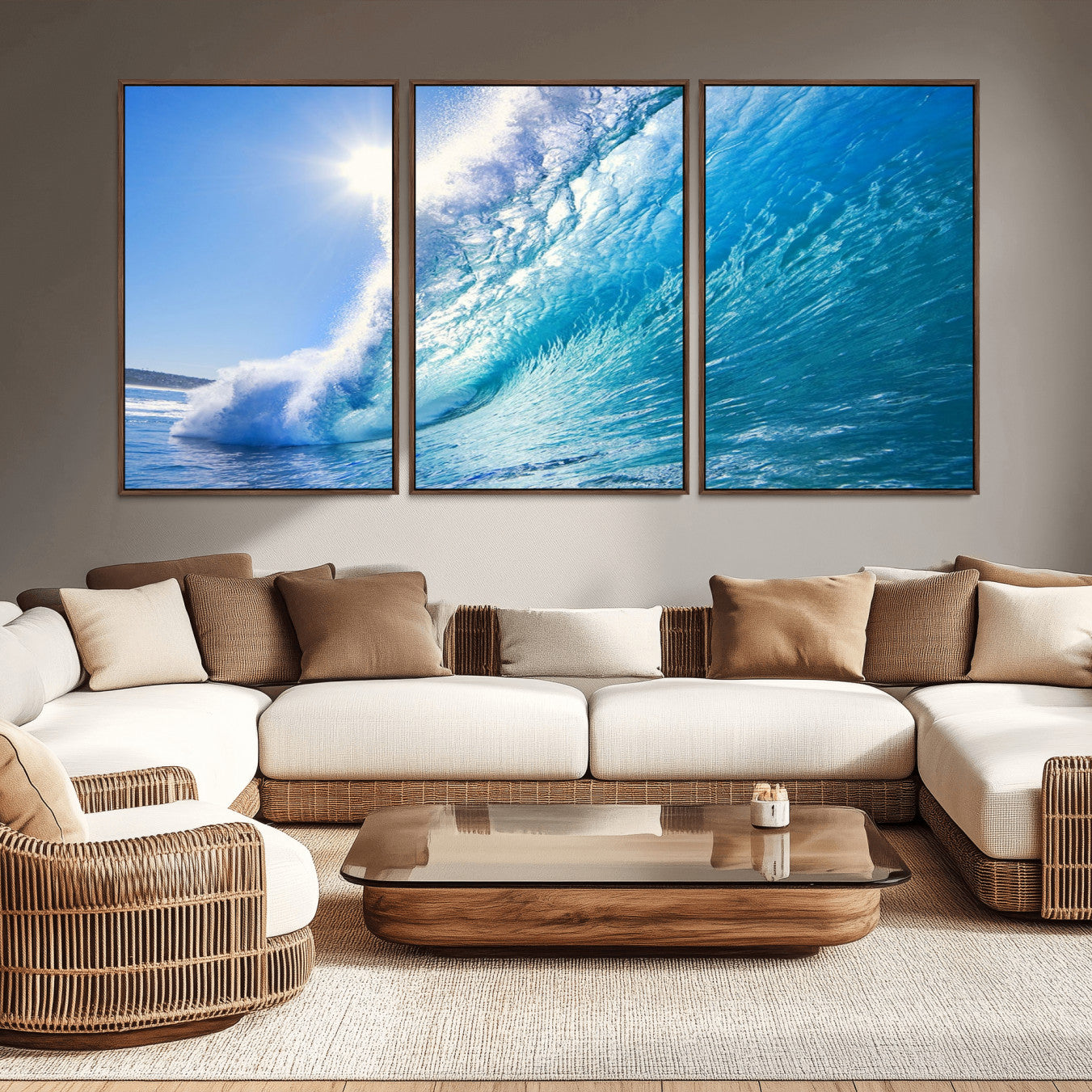 -Blue Big Wave Surfing Ocean Canvas Wall Art Artwork Print