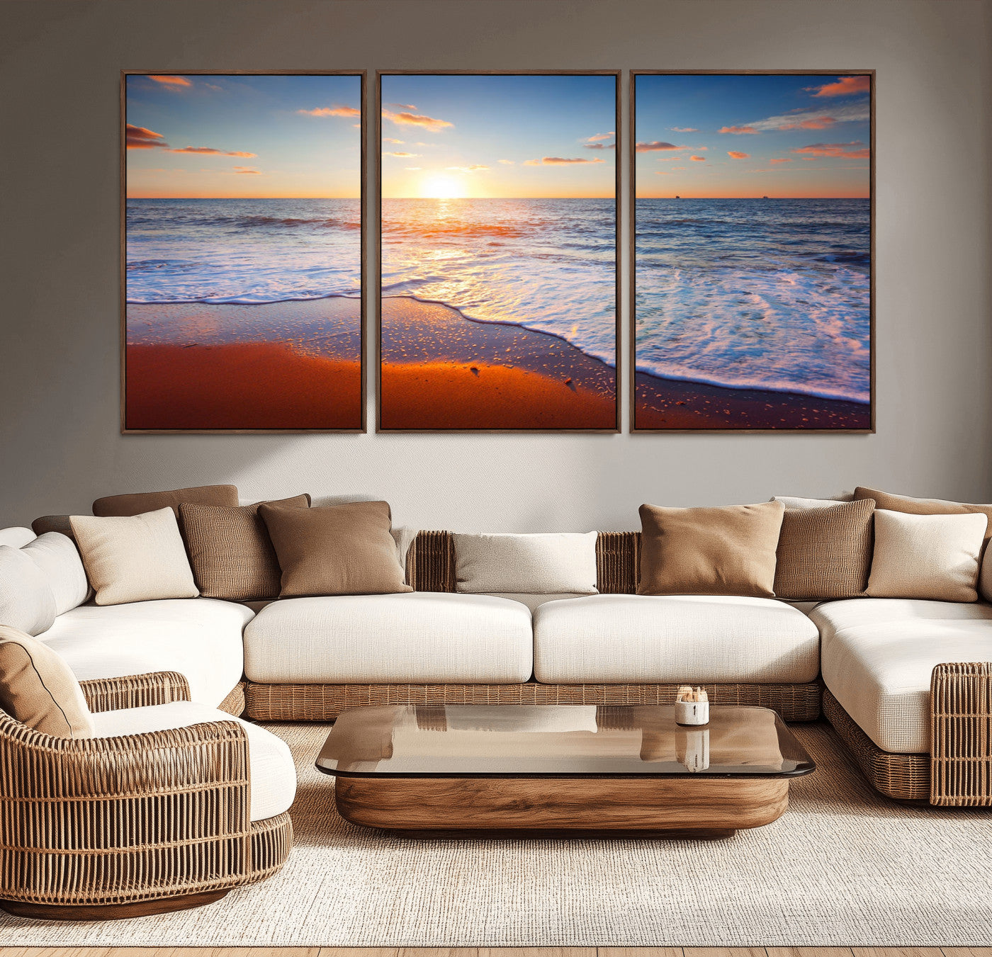96736-MGV-CV-36X24-Tropical Ocean Sunset Wall Art Canvas Print, Golden Beach Horizon Coastal Island Decor for Home, Office