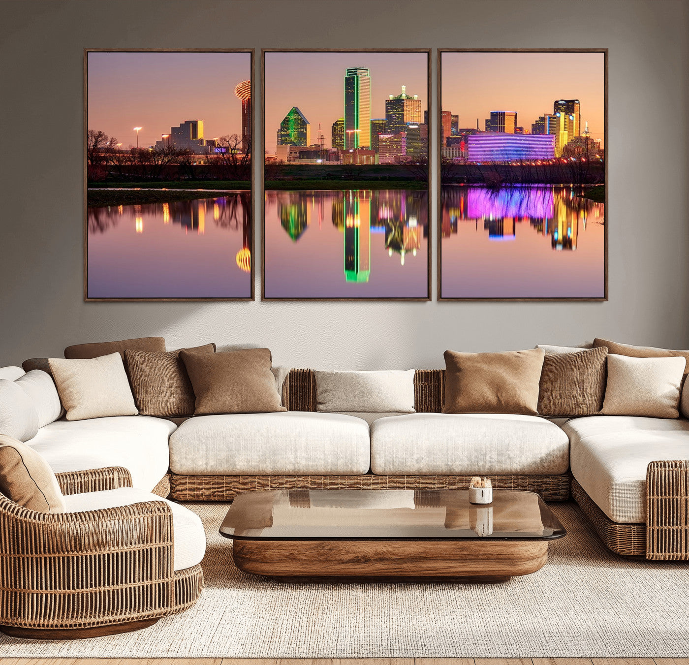 -Colorful Dallas City Lights Night Skyline Wall Art Print Dallas Cityscape Canvas Print Dallas