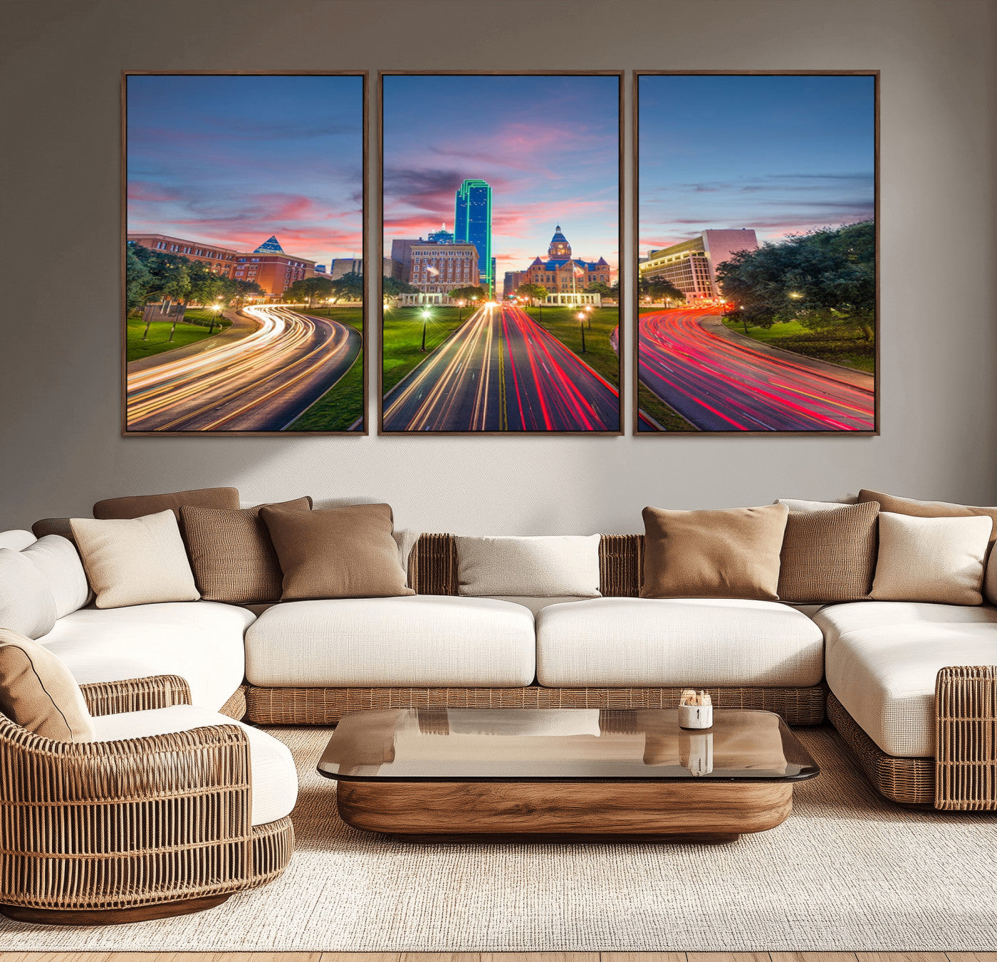 -Dallas City Lights Large Wall Art Dallas Cityscape Canvas Print Framed Living Room Decor