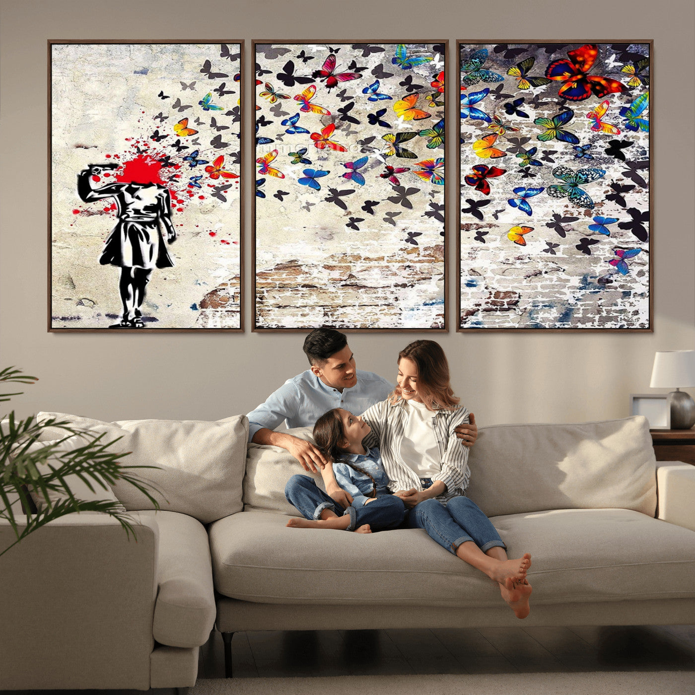 -Banksy Art Butterfly Girl Explosion Canvas Art – Vibrant Urban Graffiti for Modern Interiors - Ready