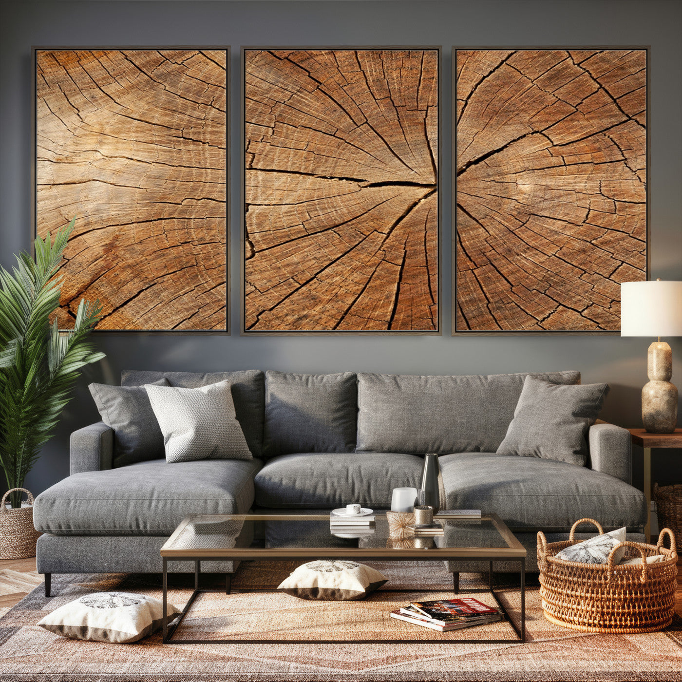 61710-MGV-CV-36X24 - Tree Ring Canvas Art, Rustic Wood Grain Wall Art, Tree Slice Decor for Modern Homes, Giclee