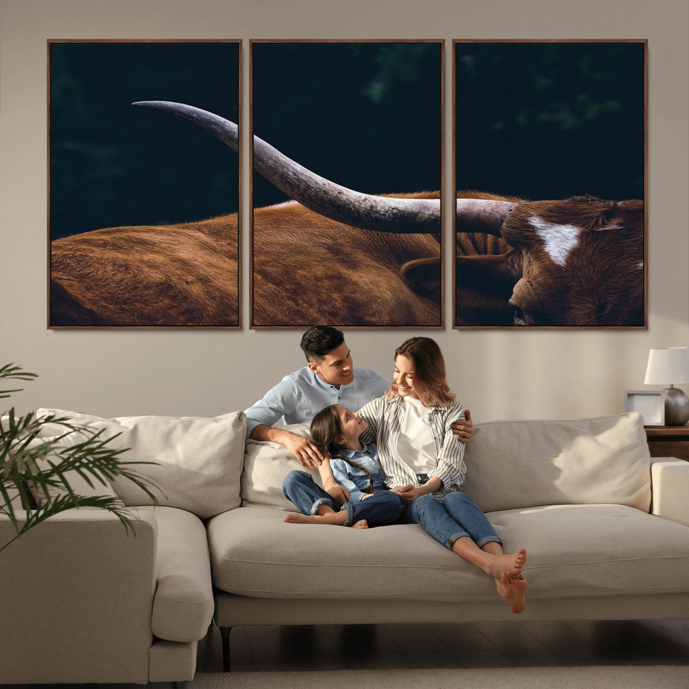 -Texas Longhorn Bull Wall Art Canvas Print - Large Framed Canvas Wall Art, Farmhouse Cabin Wall