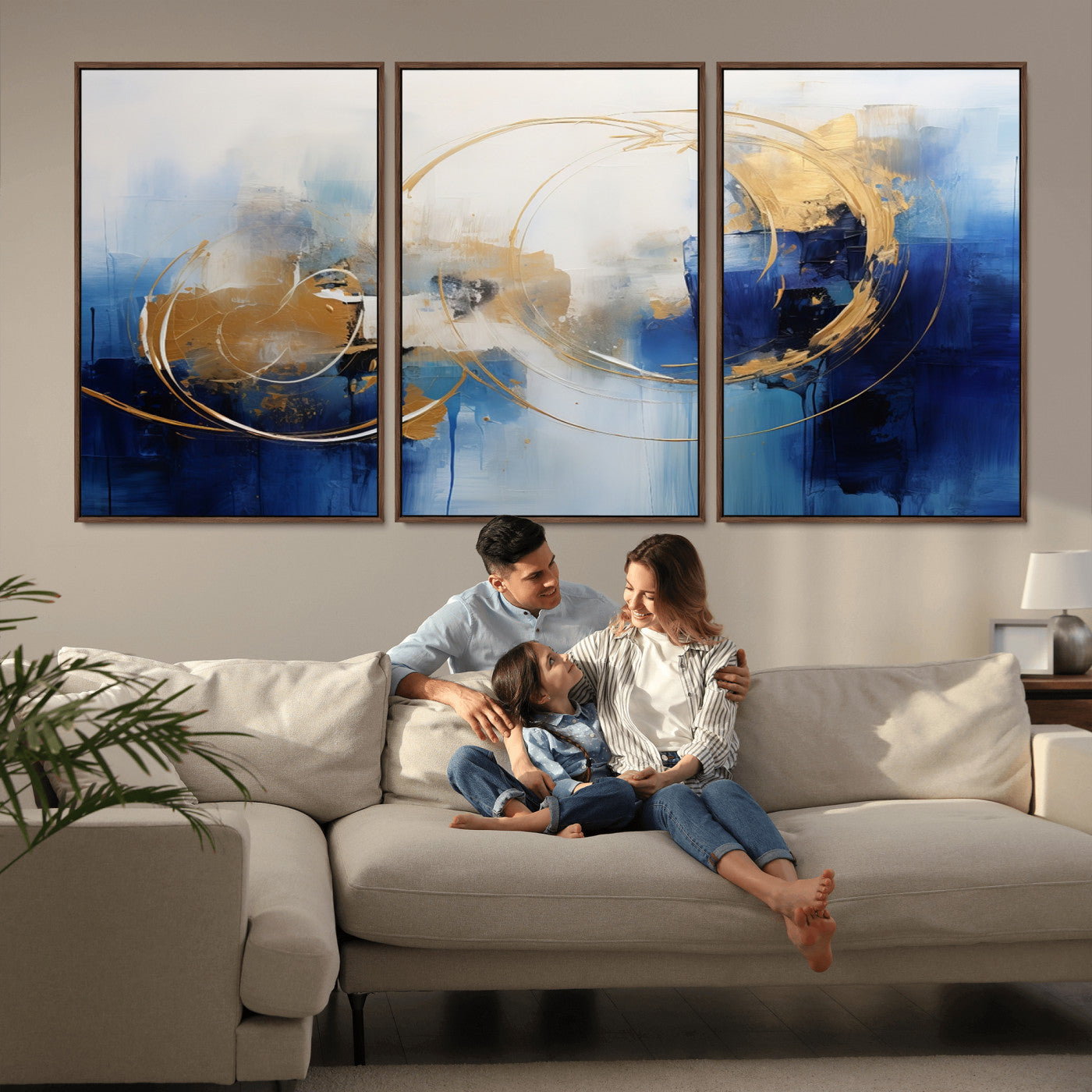 52314-MGV-CV-36X24-Navy Blue Abstract Wall Art Canvas Print