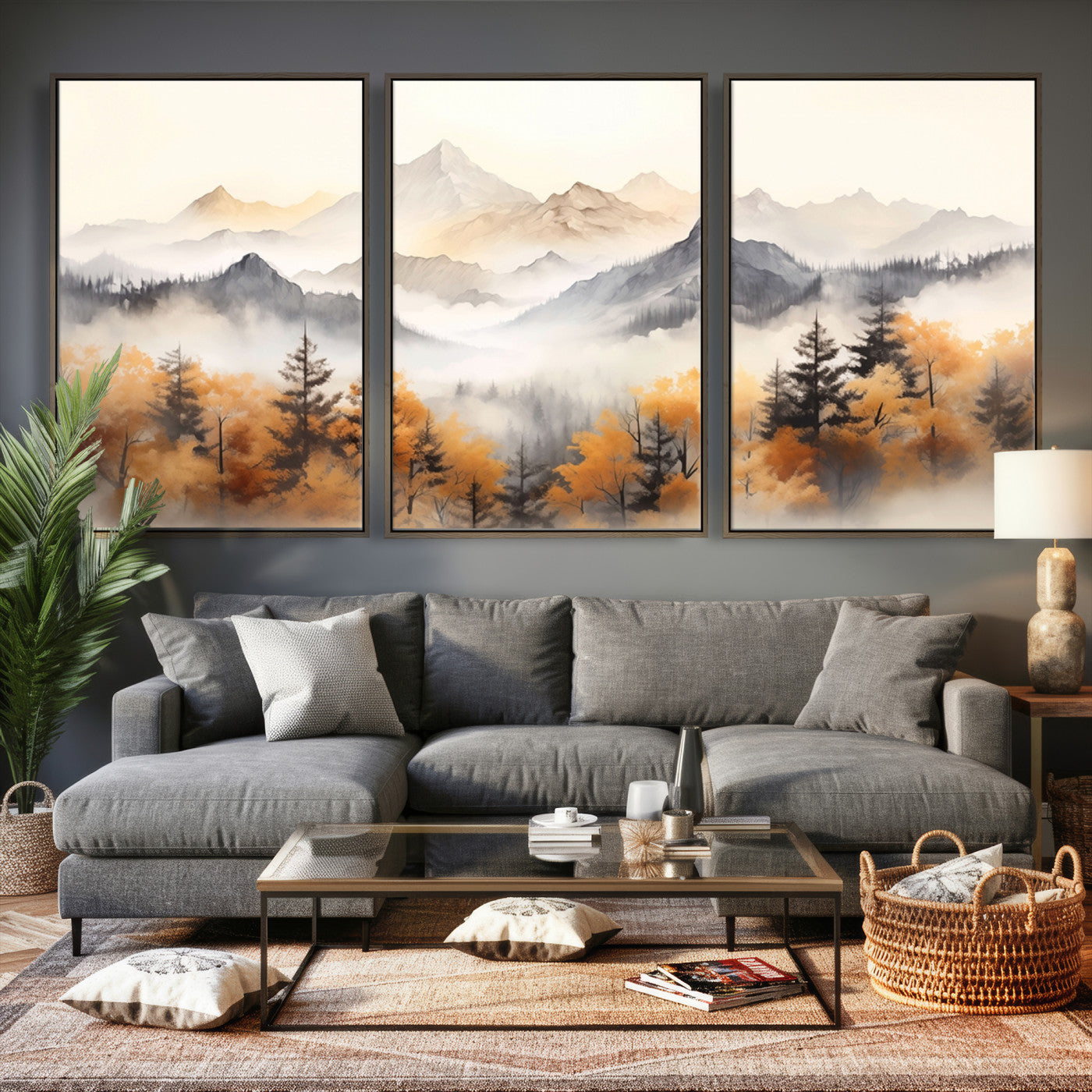 70049-MGV-CV-36X24 - Abstract Mountain Wall Art | Misty Mountain Forest and Mountains Canvas Print for Living Room,