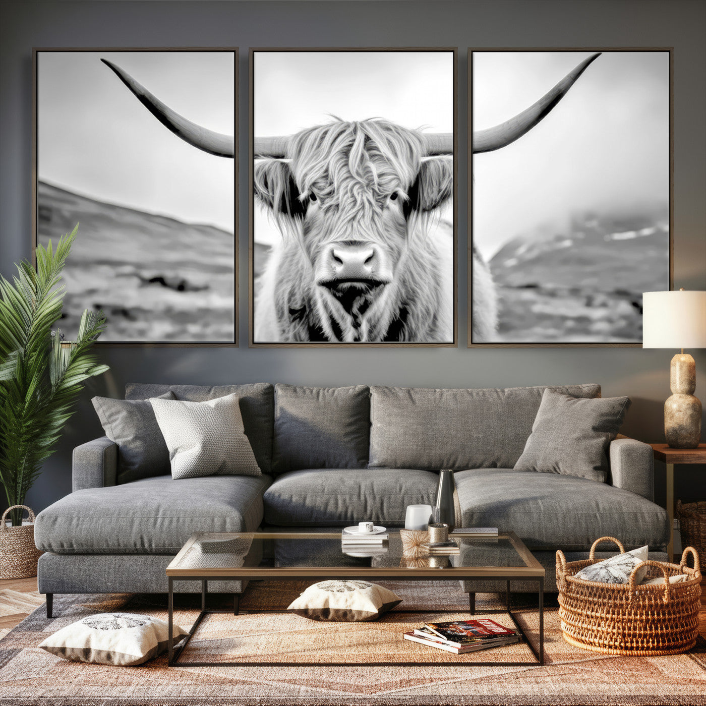 80564-MGV-CV-60X30-3P - Scottish Cow Wall Art Canvas Print