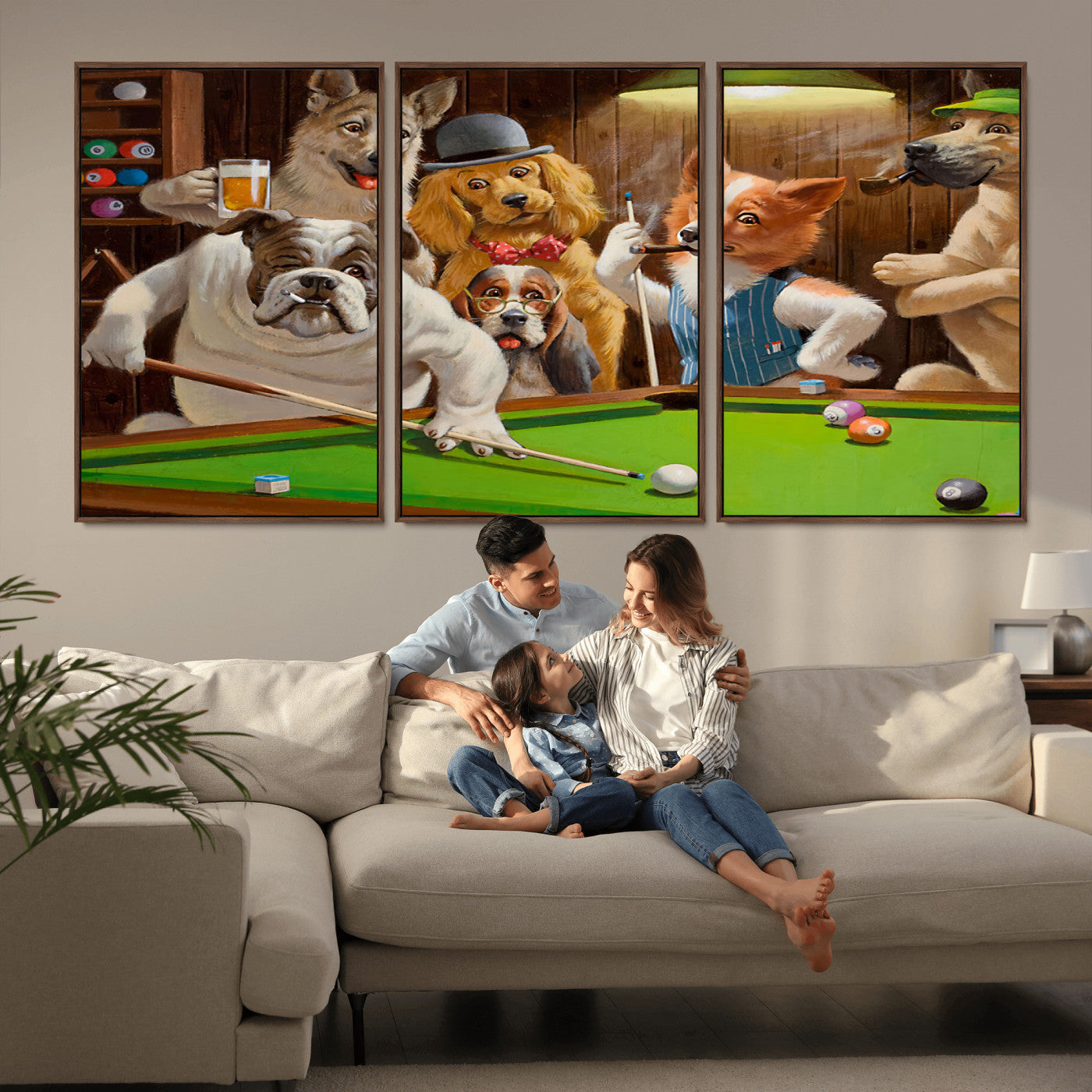 -Dogs Playing Pool Canvas Wall Art Funny Gifts Dog Print