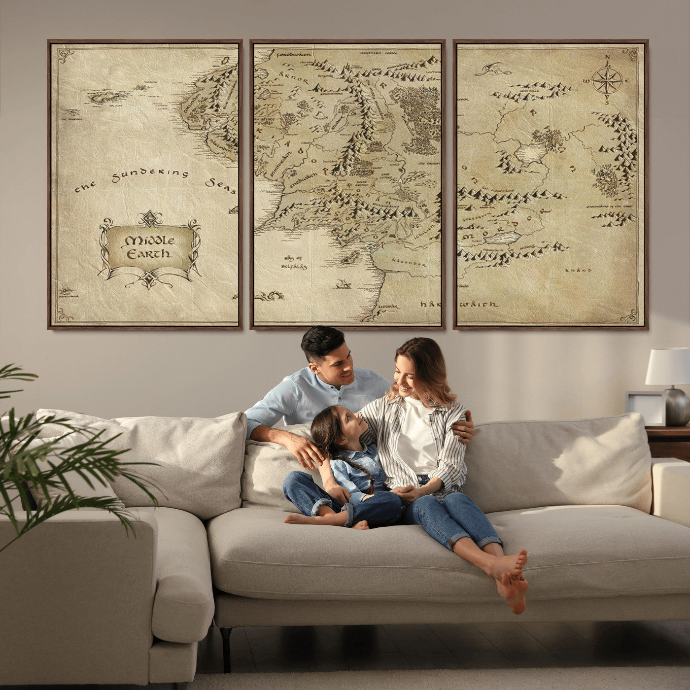 21784-MGV-CV-36X24-Vintage Middle Earth Map Wall Art Canvas – Lord of the Rings Inspired Framed Map Print, Classic Fantasy Decor for Home, Office