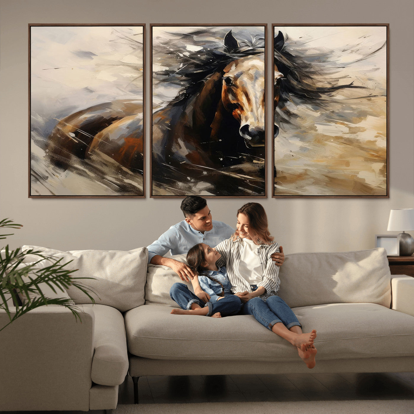 53001-MGV-CV-36X24-Abstract Wall Art Horse Print - Large Western Horse Canvas - Farmhouse Woodland Wall Art - Framed