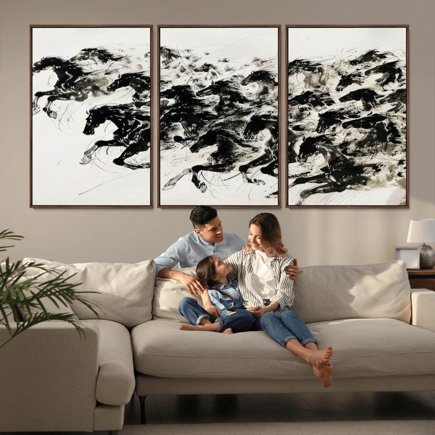 23069-MGV-CV-36X24-Abstract Horse Wall Art Canvas Print - Dynamic Black Ink Horse Print - Modern Equine Wall Decor for