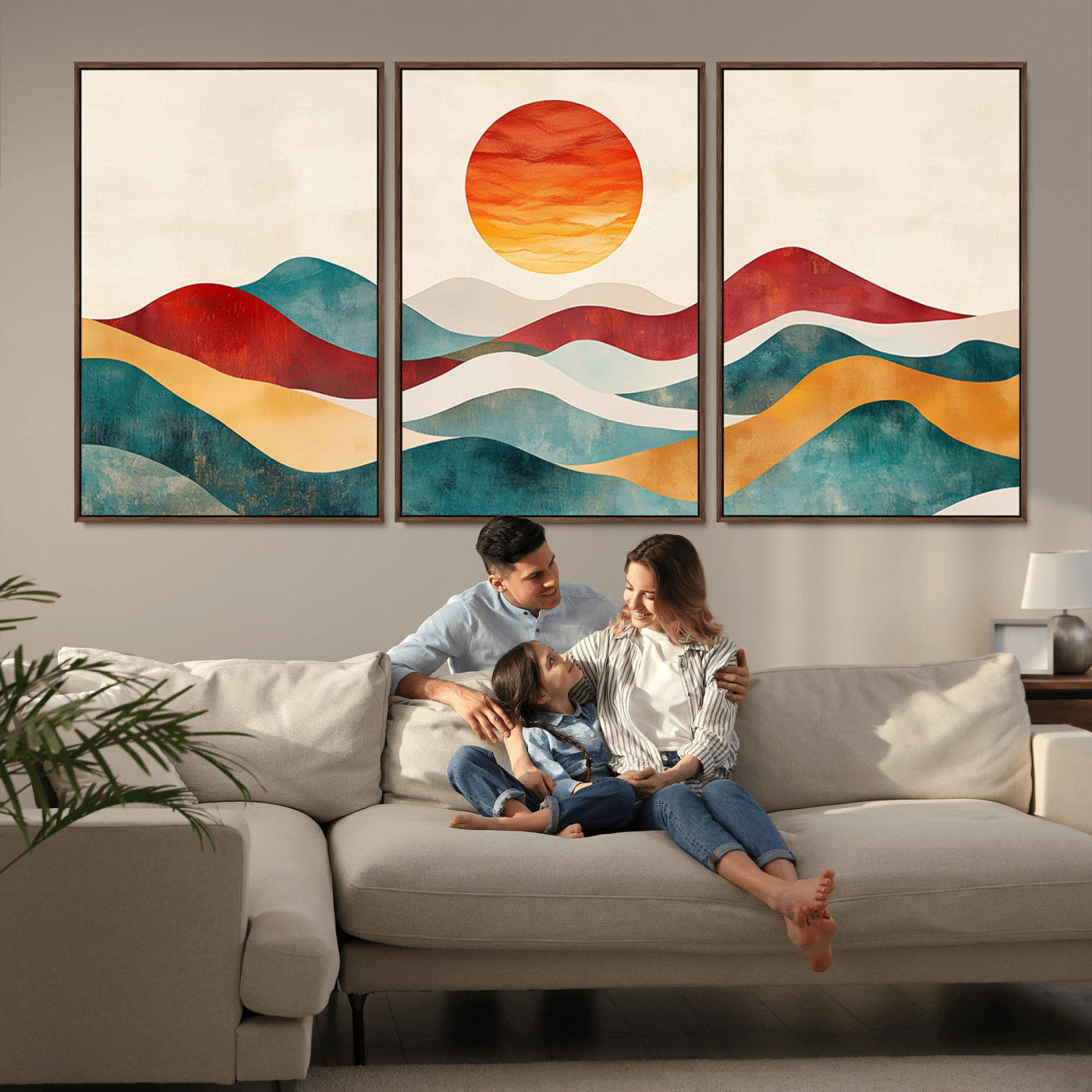 -Southwest Mountain Canvas - Boho Triptych Wall Art - Rustic Woodland Nursery Decor - Abstract Nature
