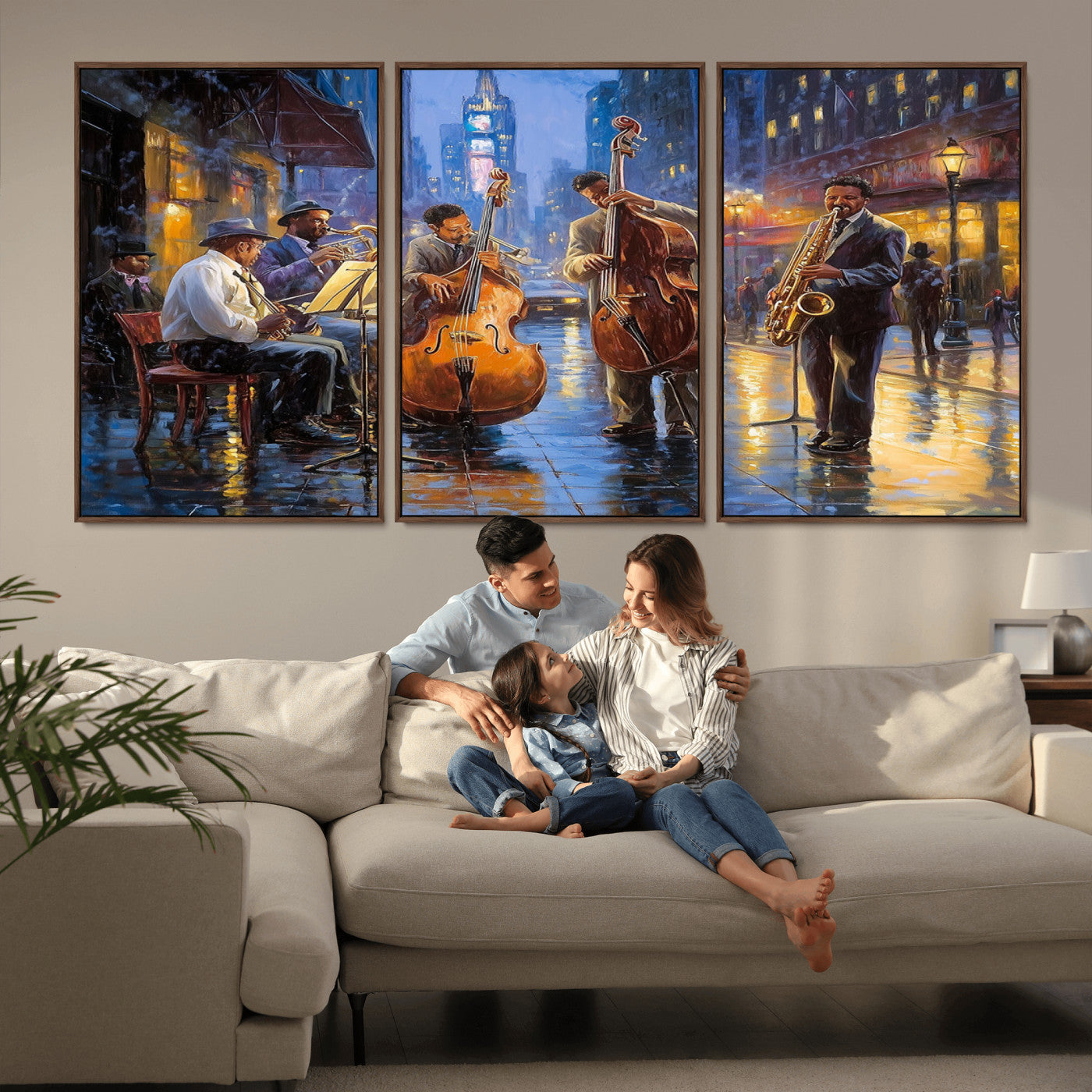 58694-MGV-FC-60X30-3P - Colorful Jazz Wall Art - African American Music Canvas Print - Framed Abstract Music Poster for Home