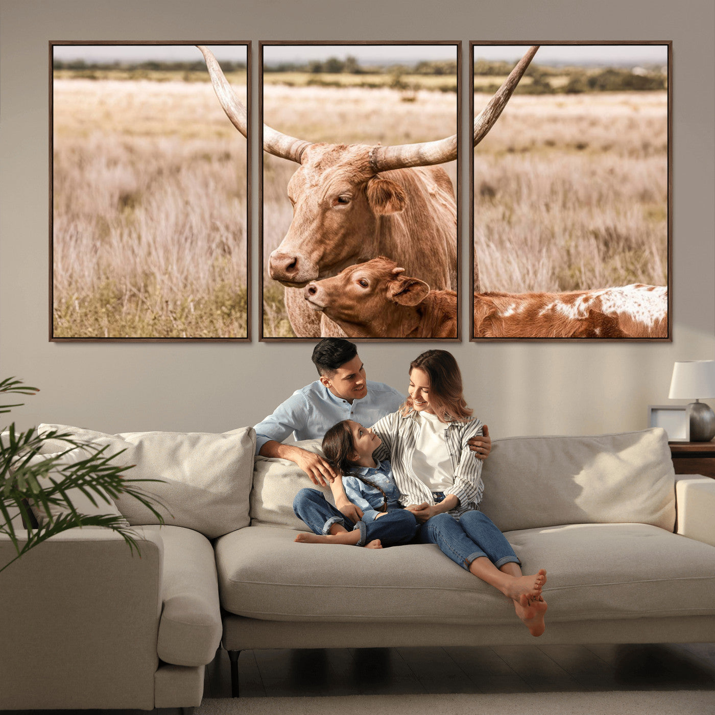 -Texas Longhorn Cow Wall Art Canvas Print for Farmhouse Wall Art, Texas Decor, Western Wall Art Print