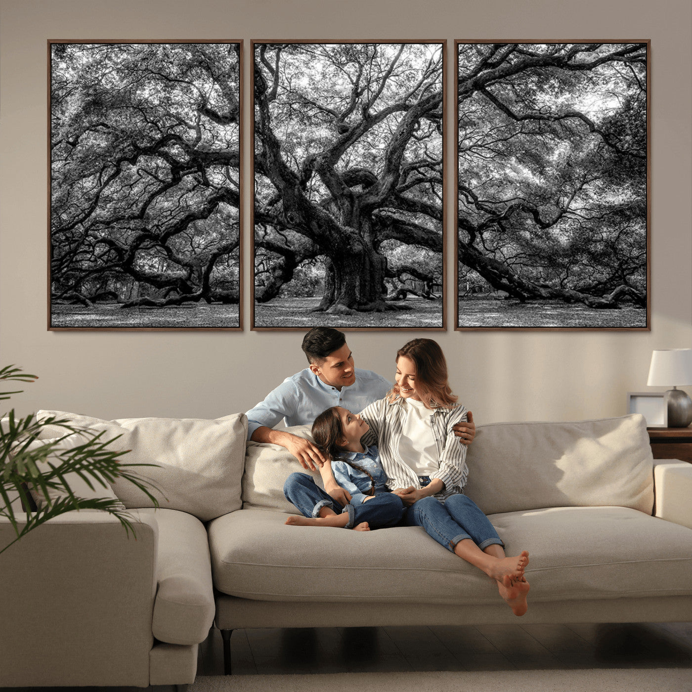 -Black and White Old Angel Oak Tree Wall Art Canvas Print