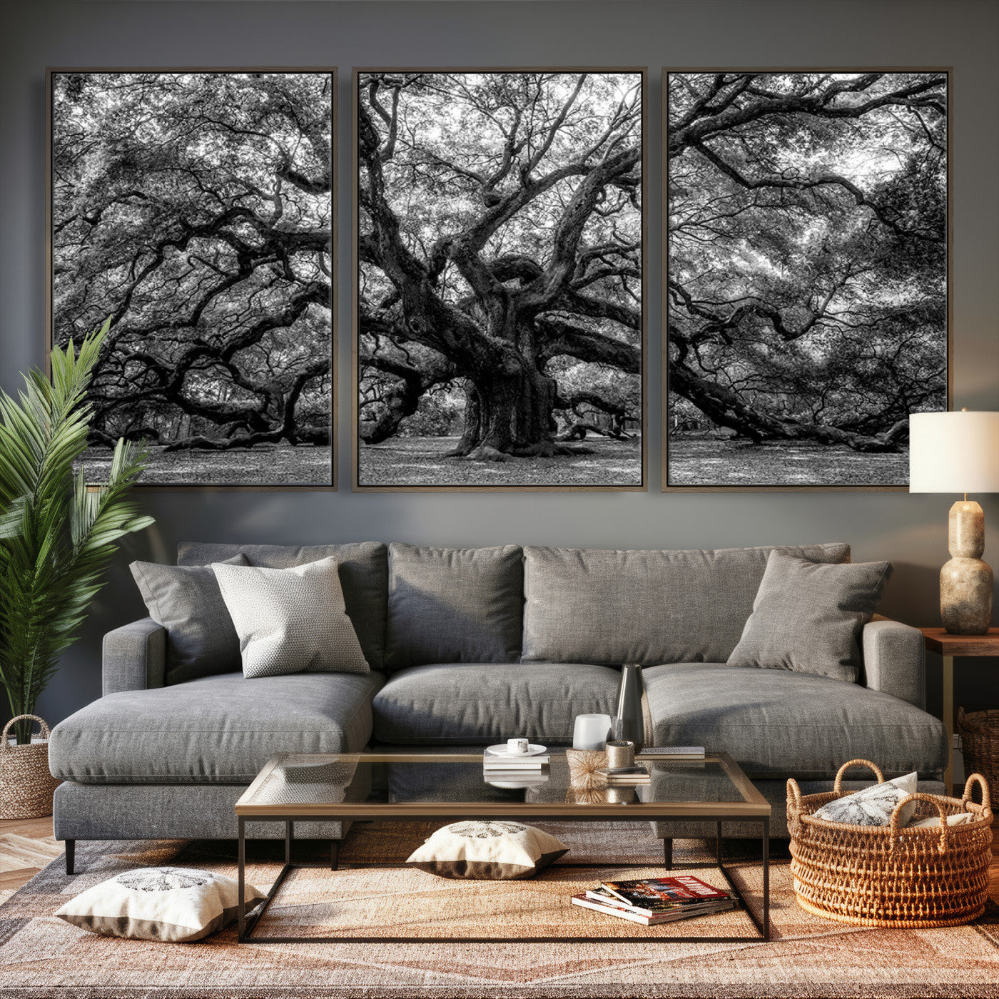 132944706-MGV-CV-36X24 - Black and White Old Angel Oak Tree Wall Art Canvas Print