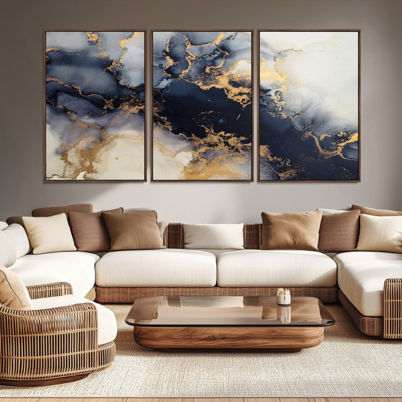 41136487-MGV-CV-48X32-3P-Black Marble Wall Art Canvas Print – Framed Abstract Gold Veins Elegant Luxury Design Decor for Home, Office