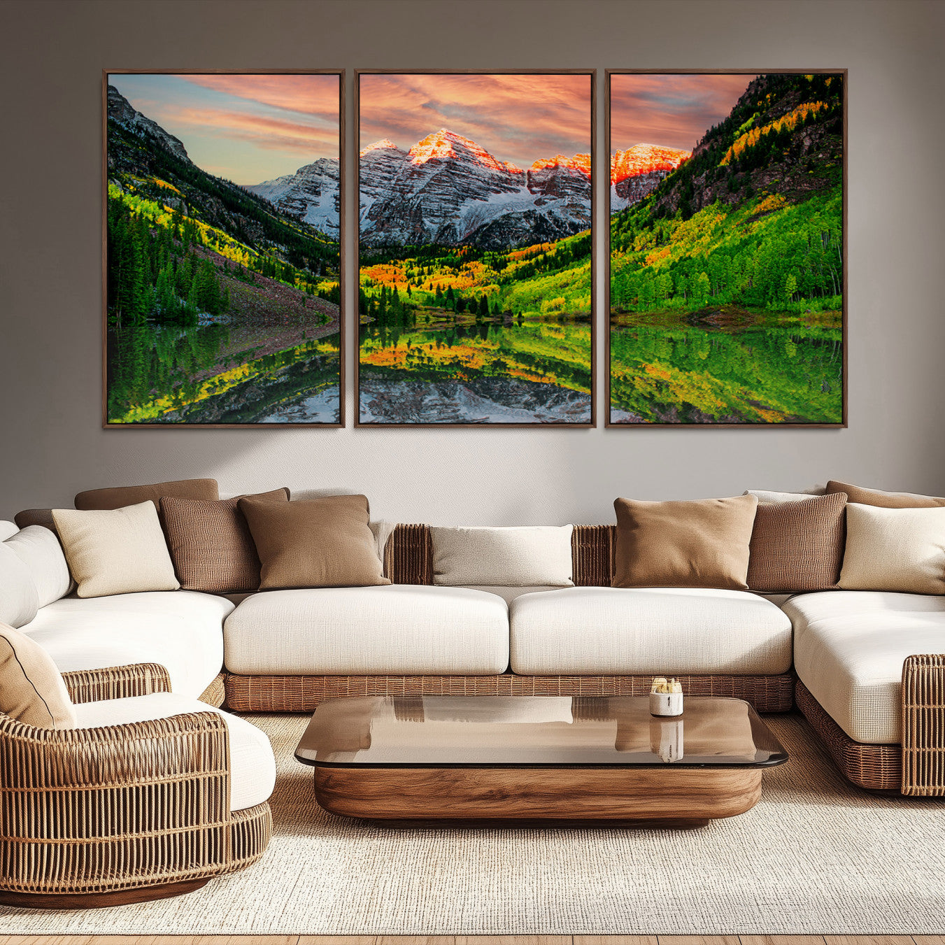Maroon Bells Lake Wall Art Canvas Print – Majestic Colorado Mountain Landscape, Autumn Reflection, Multi-Panel Framed Artwork for Home, Office Decor