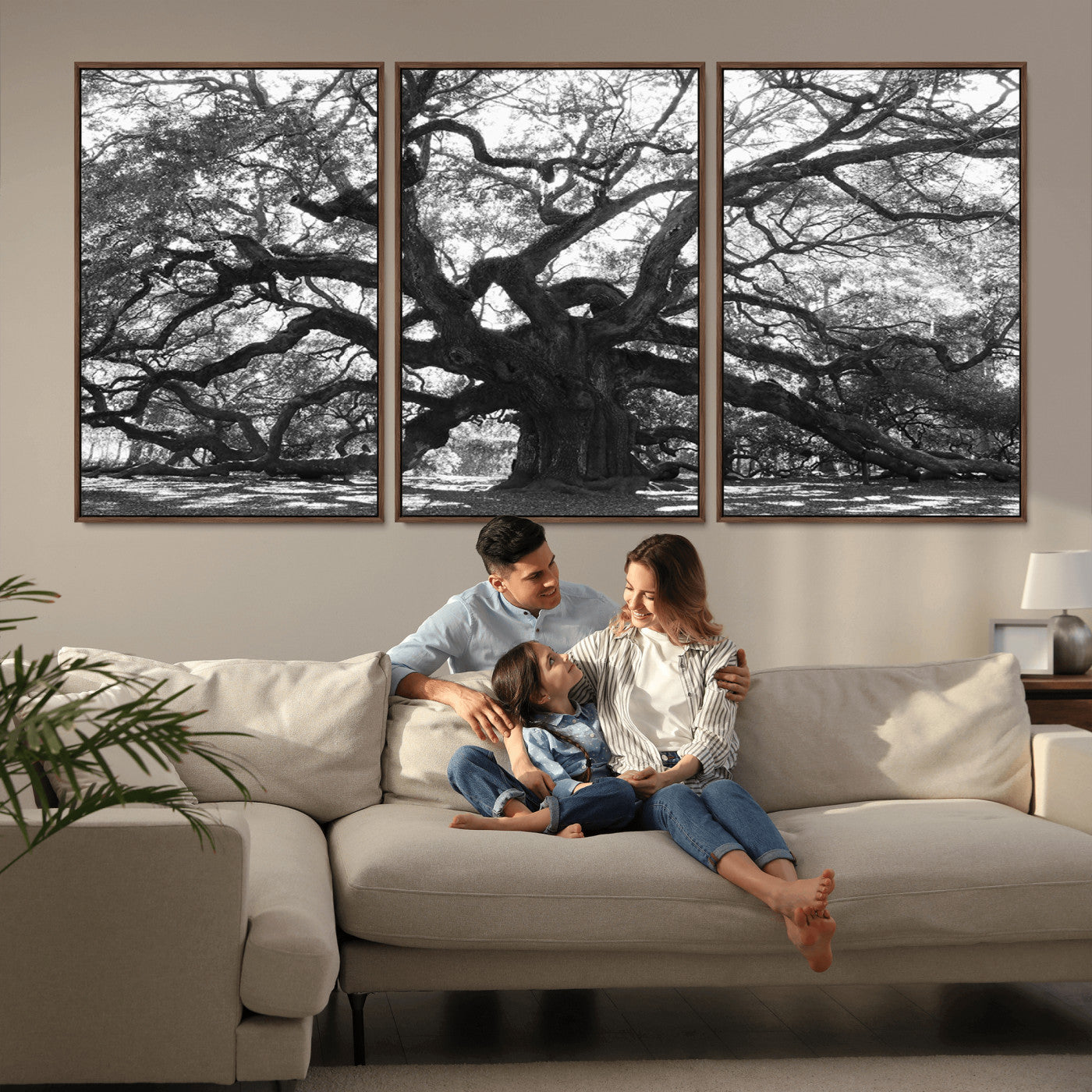-Ancient Oak Wall Art Canvas Print, Framed Twisted Branches Art Picture Print, Gnarled Tree Perfect Moody Nature Decor Artwork