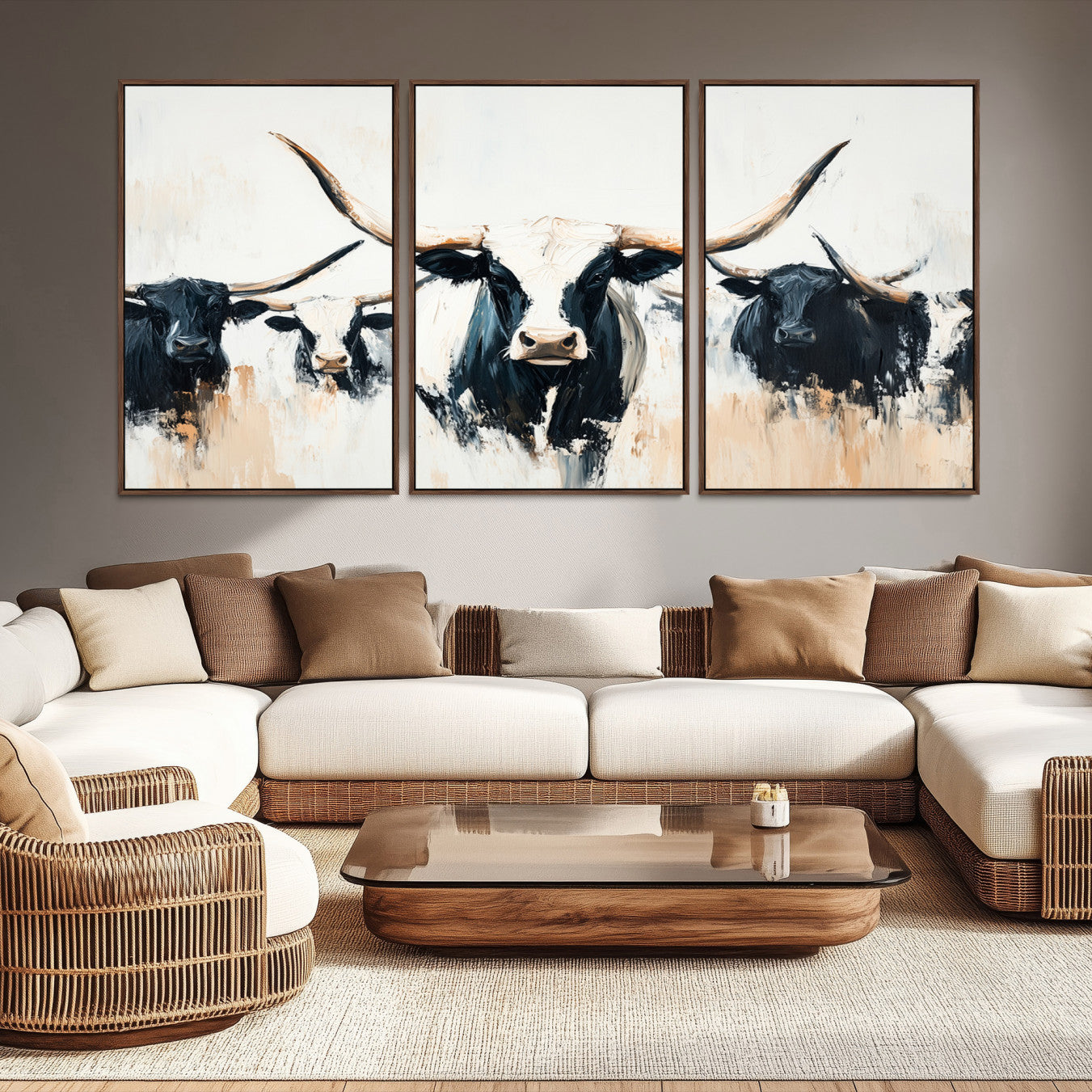 -Texas Longhorn Wall Art Canvas Print, Framed Western Cattle Art Picture Print, Horned Bull Perfect