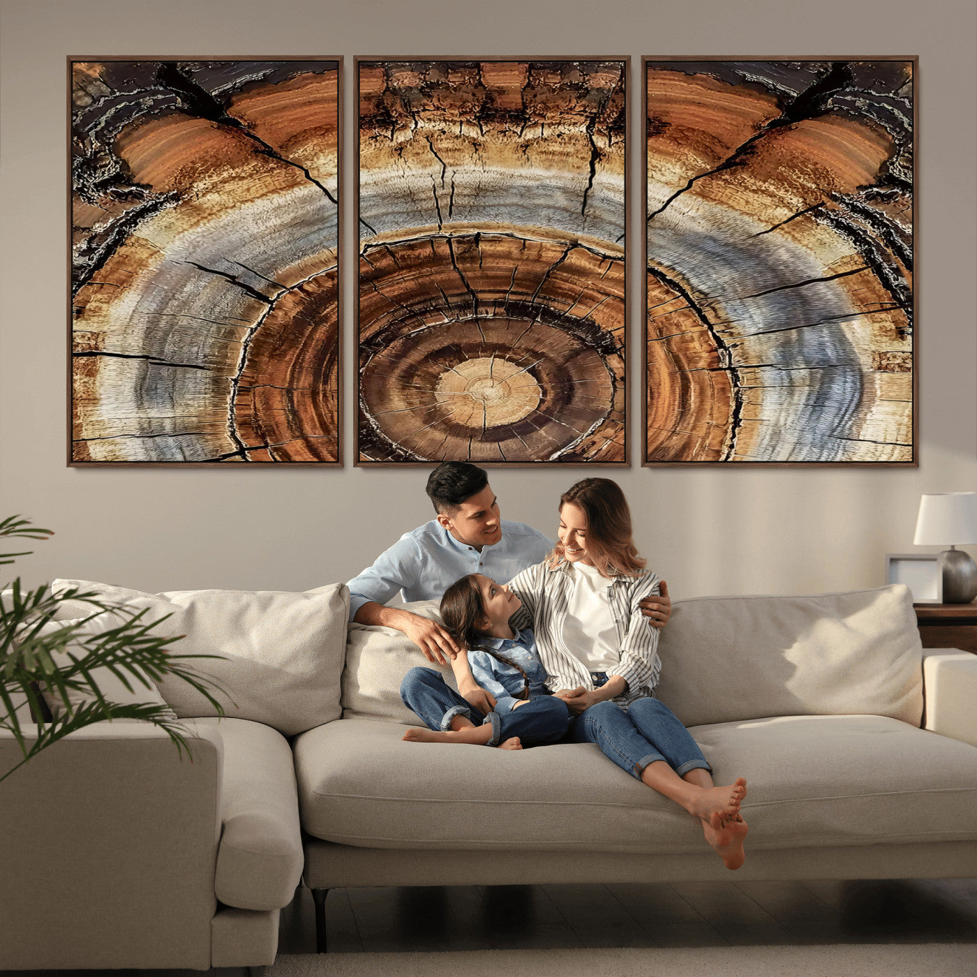 -Tree Rings Wall Art Canvas Print, Framed Wood Texture Art Picture Print, Rustic Pattern Perfect Rustic Organic Decor Artwork